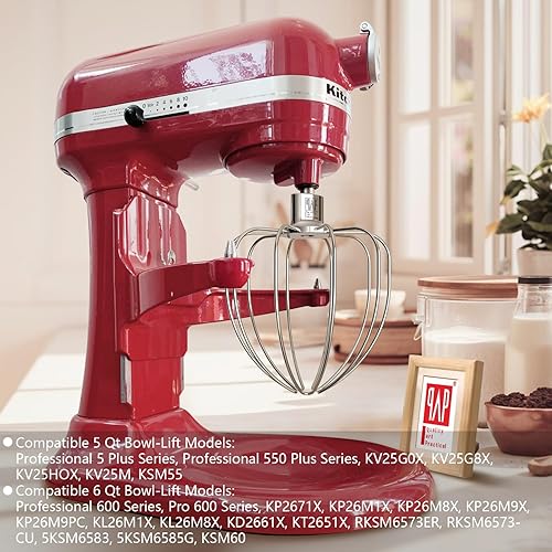 Vista 32 de Accesorio de batidor resistente para batidoras KitchenAid de 4.5 a 5 cuartos de galón de cabeza inclinada, látigo de alambre de acero inoxidable