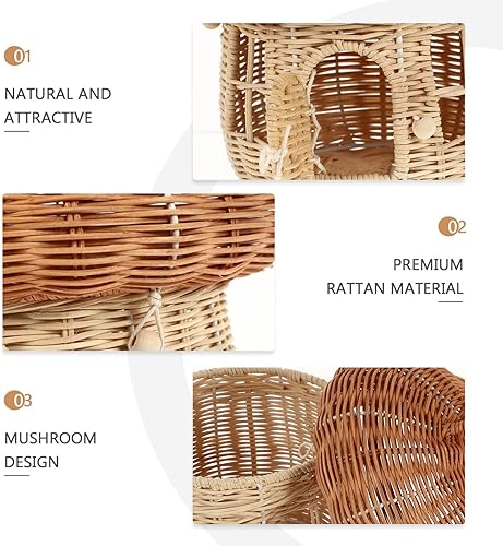 Miniatura 2 de 1 cesta de almacenamiento de hongos de ratán natural, cesta de almacenamiento creativa hecha a mano con asa, cesta de escritorio con tapa para