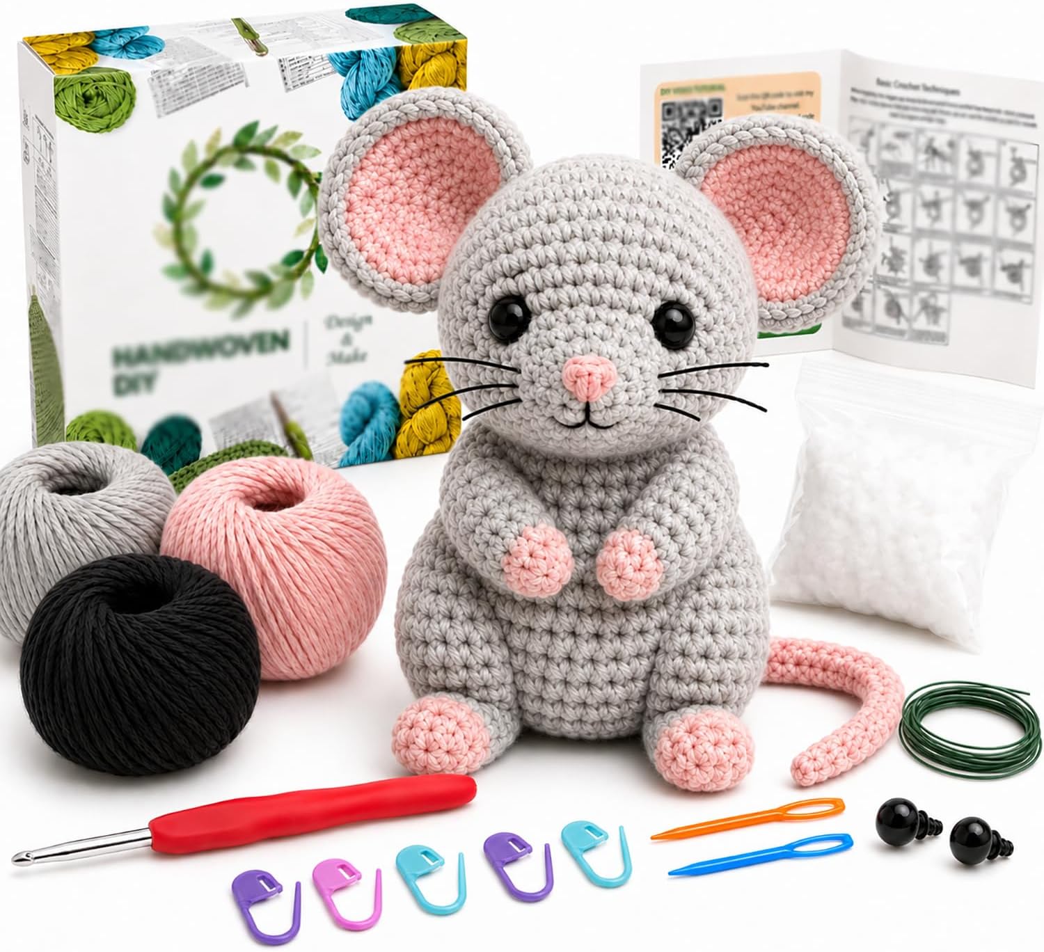 FACE N FACE Schnauzer Amigurumi Crochet Kit, Gray Dog Craft with Yarn