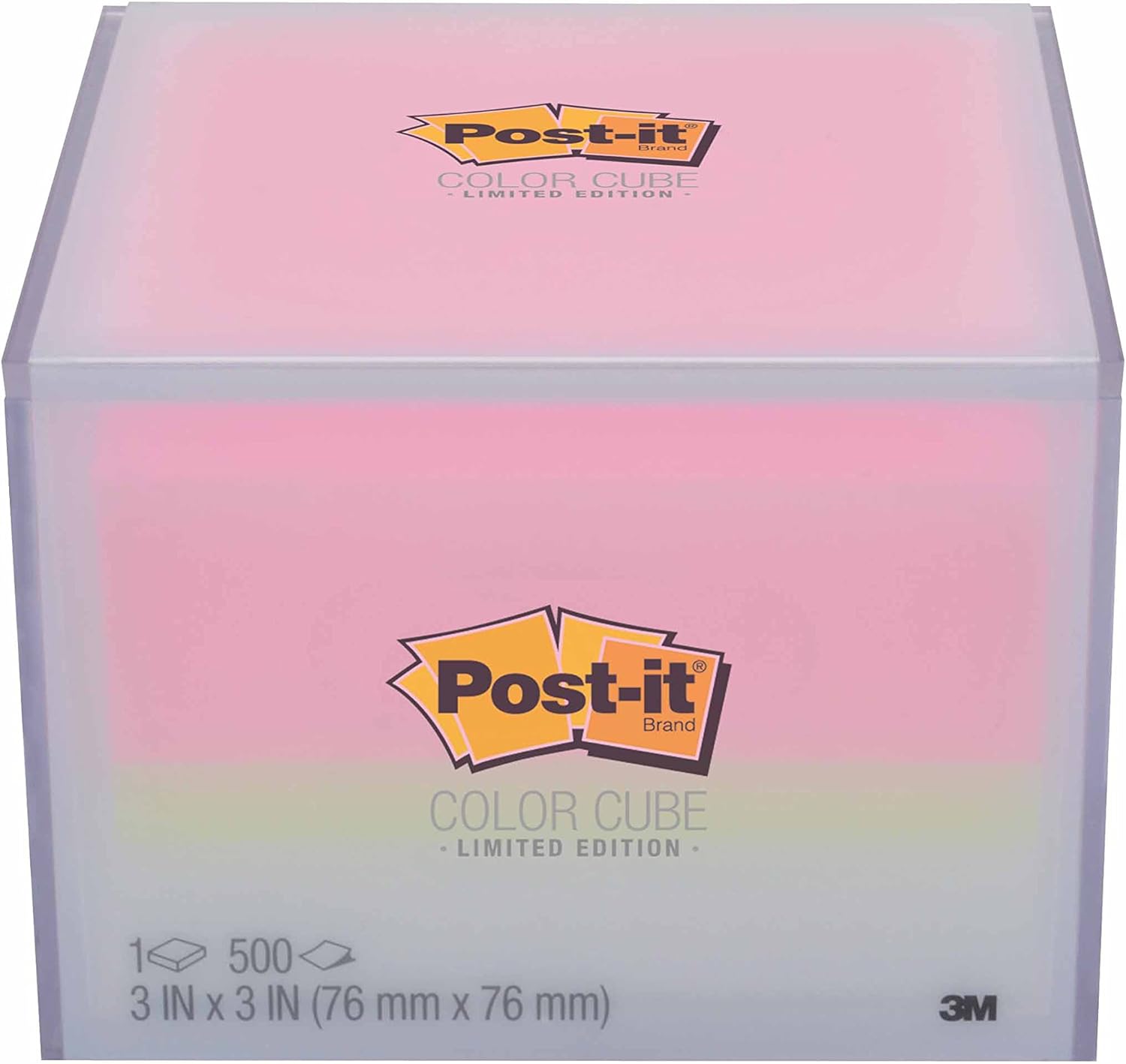 Post-it Notes Cube, America’s #1 Favorite Sticky Note, 3 in x 3 in with Versatile Reusable Container, Assorted Color Notes, 500 Sheets/Cube (2057-BC1)