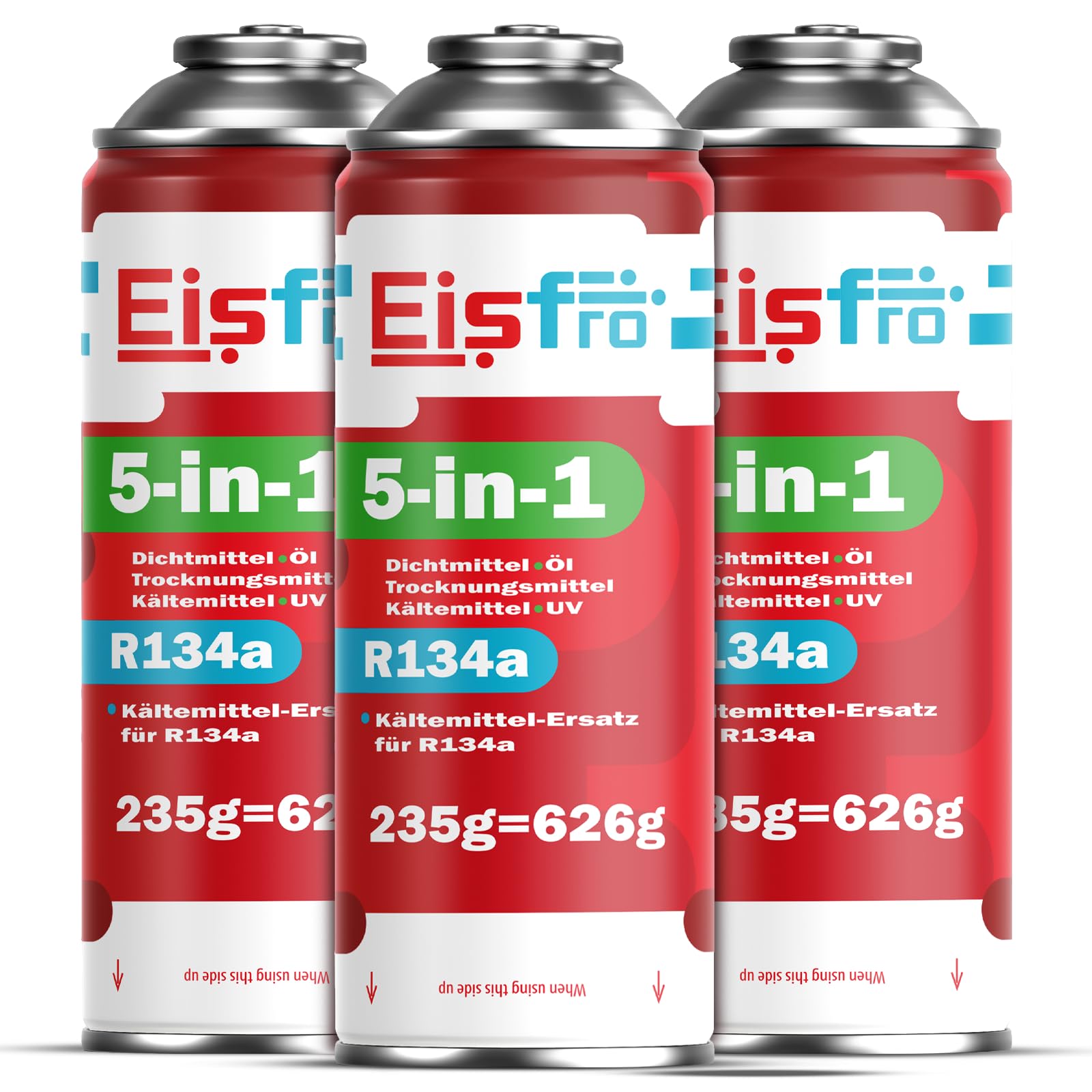 5 en 1 – 3 x refrigerante sustituto R134a, 235 g por Caja, para Aire Acondicionado de Coche, con Aceite, sellador de Fugas, trazador UV y deshidratante – Protege el compresor