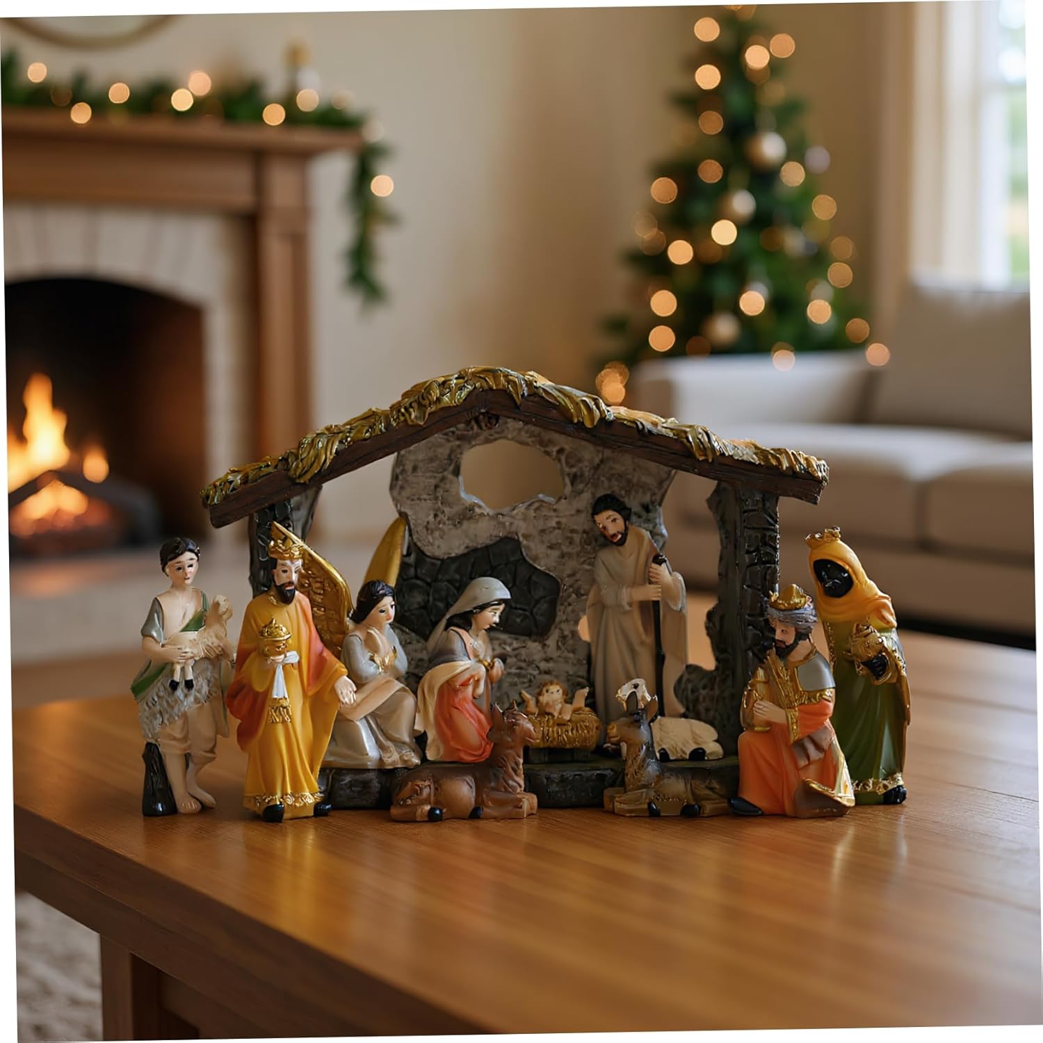 Nativity Sets & Figures Set of 12 Christmas Painted Resin Nativity Scene for Kids and Family Holiday Decor