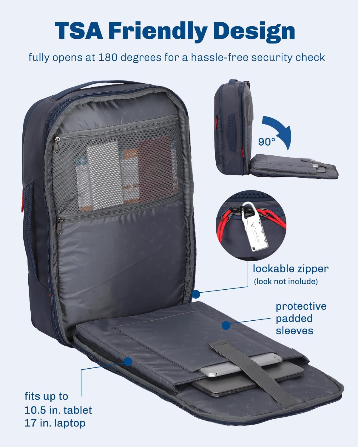 Hynes Eagle TSA Friendly Travel Backpack for Men Women Carry on Backpack 40L Flight Approved Laptop Backpack for 17 inches Compressible Weekender Bag Overnight Backpack Dark Blue - Image 3