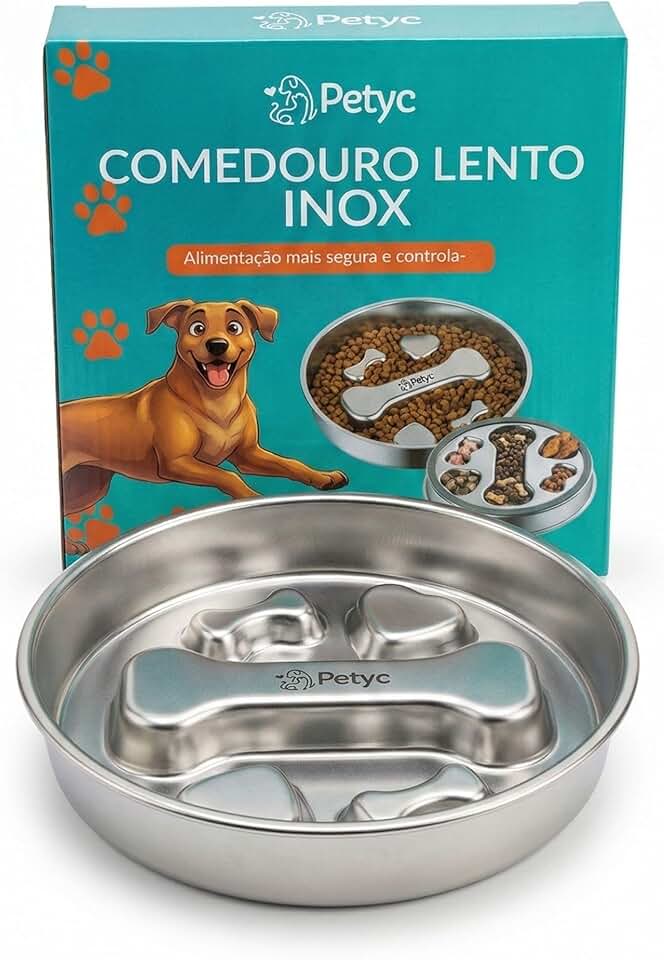 Comedouro Lento PETYC em Aço Inox Tigela Labirinto de Alimentação Lenta para Cães 1kg de Ração