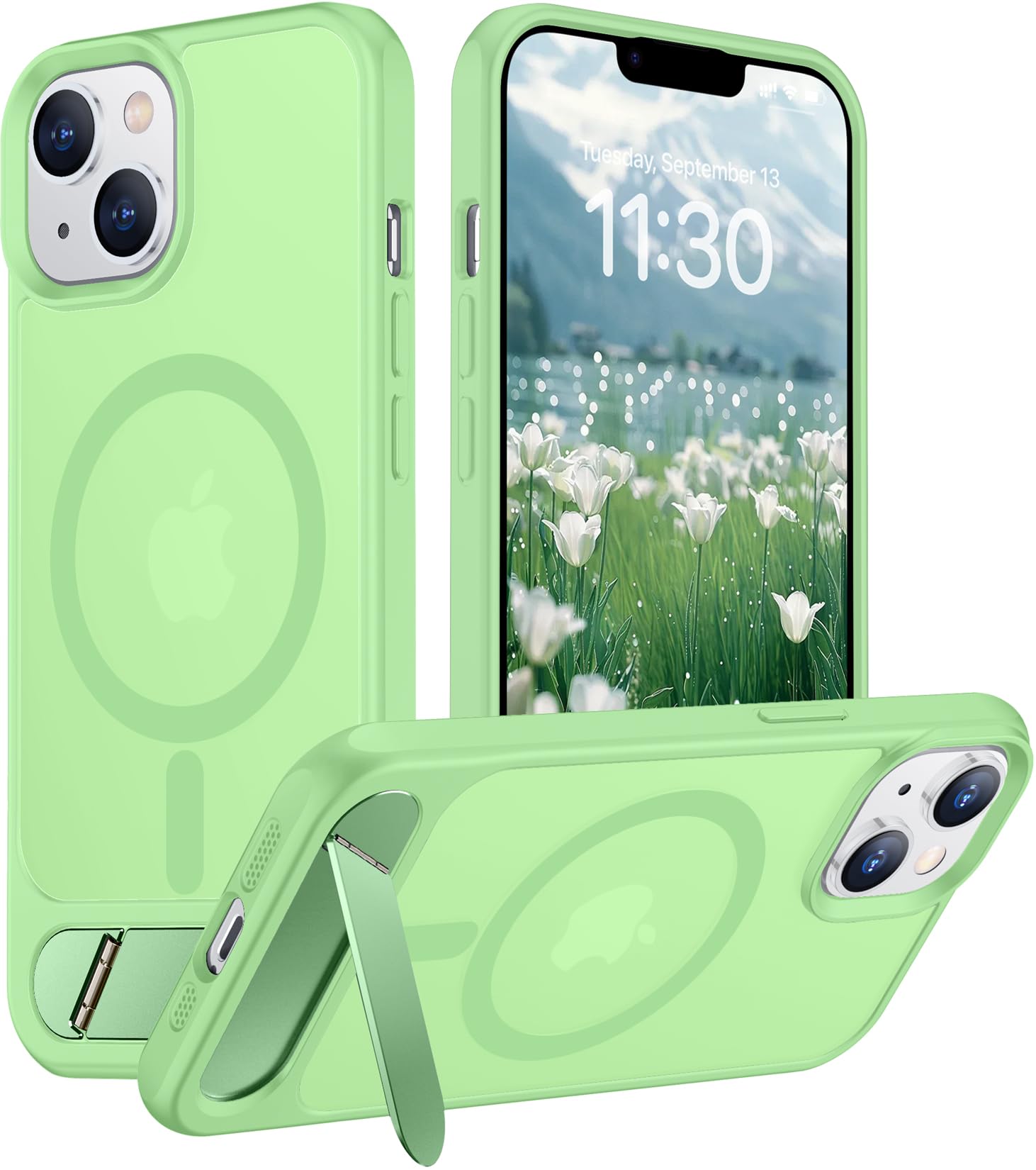 Temdan Magnetic Compatible with iPhone 14 Case/iPhone 13 Case,[Built-in Invisible Kickstand][Compatible with MagSafe][Military Grade Shockproof] Slim Translucent Matte Phone Case for iPhone 14/13 6.1"