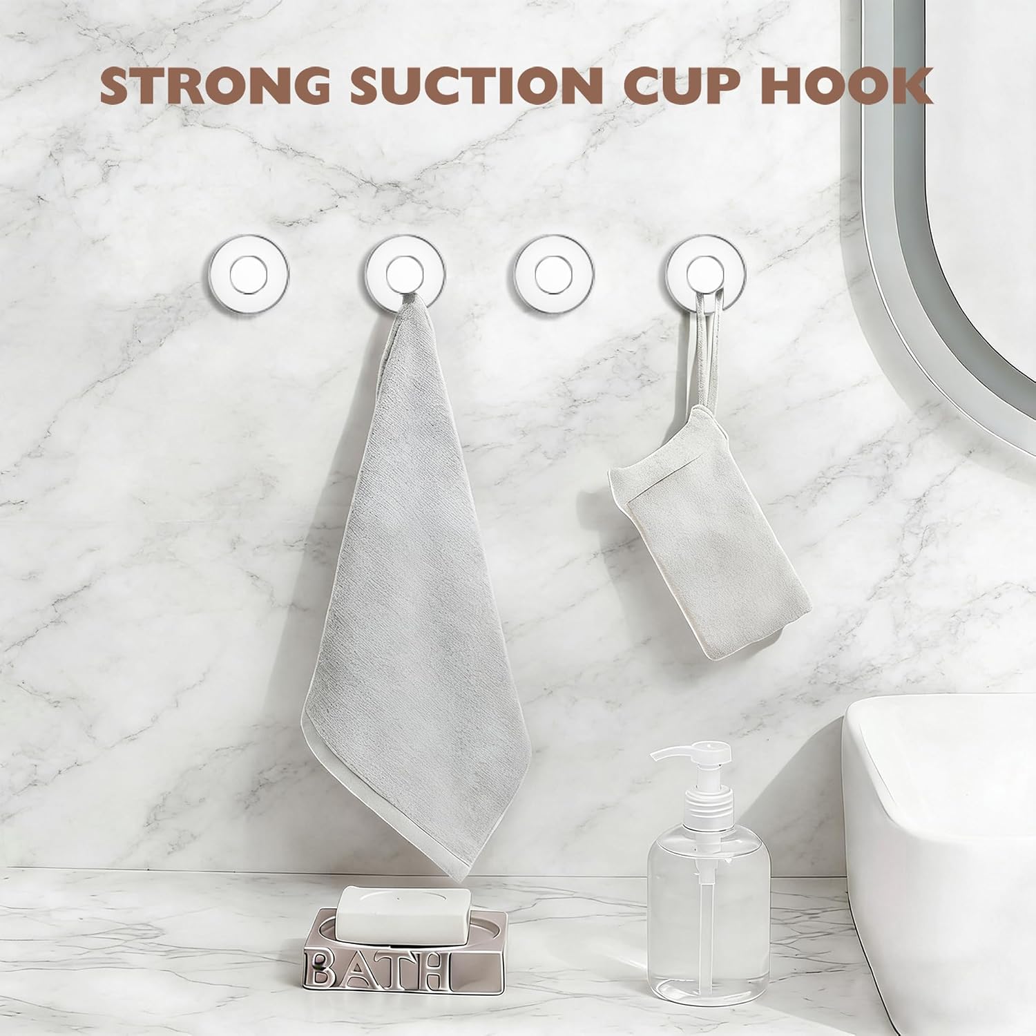 MOTAIPEAK Suction Cup Hooks for Shower,Upgraded Strong Suction Hooks for Inside Shower,Removable Towel Hooks for Bathroom, Glass, Window,Tile,Waterproof & Reusable, No Drilling,Chrome (2 Pack)