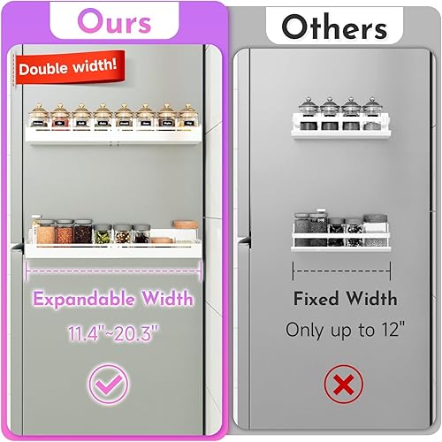 Miniatura 3 de DPZM Paquete de 2 estantes magnéticos expandibles para especias, ancho ajustable estante magnético fuerte de 11.8 a 22 pulgadas, ahorro de espacio