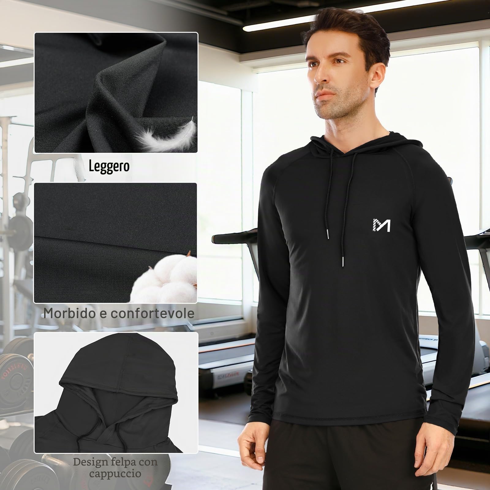 MEETYOO Maglietta da Uomo, a Maniche Lunghe, per Corsa, Fitness, Ginnastica