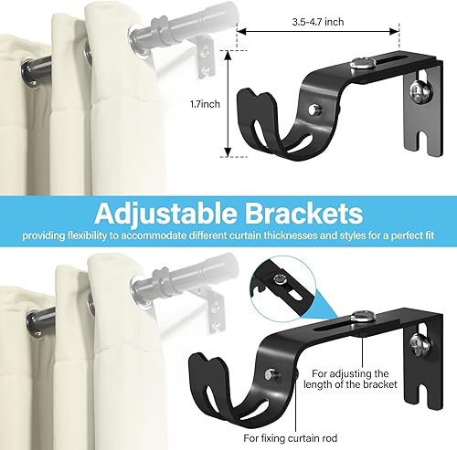 Miniatura 7 de Barras de cortina para ventanas de 30 a 62 pulgadas, juego de barras de cortina negras de 1 pulgada, varillas de cortina resistentes de acero