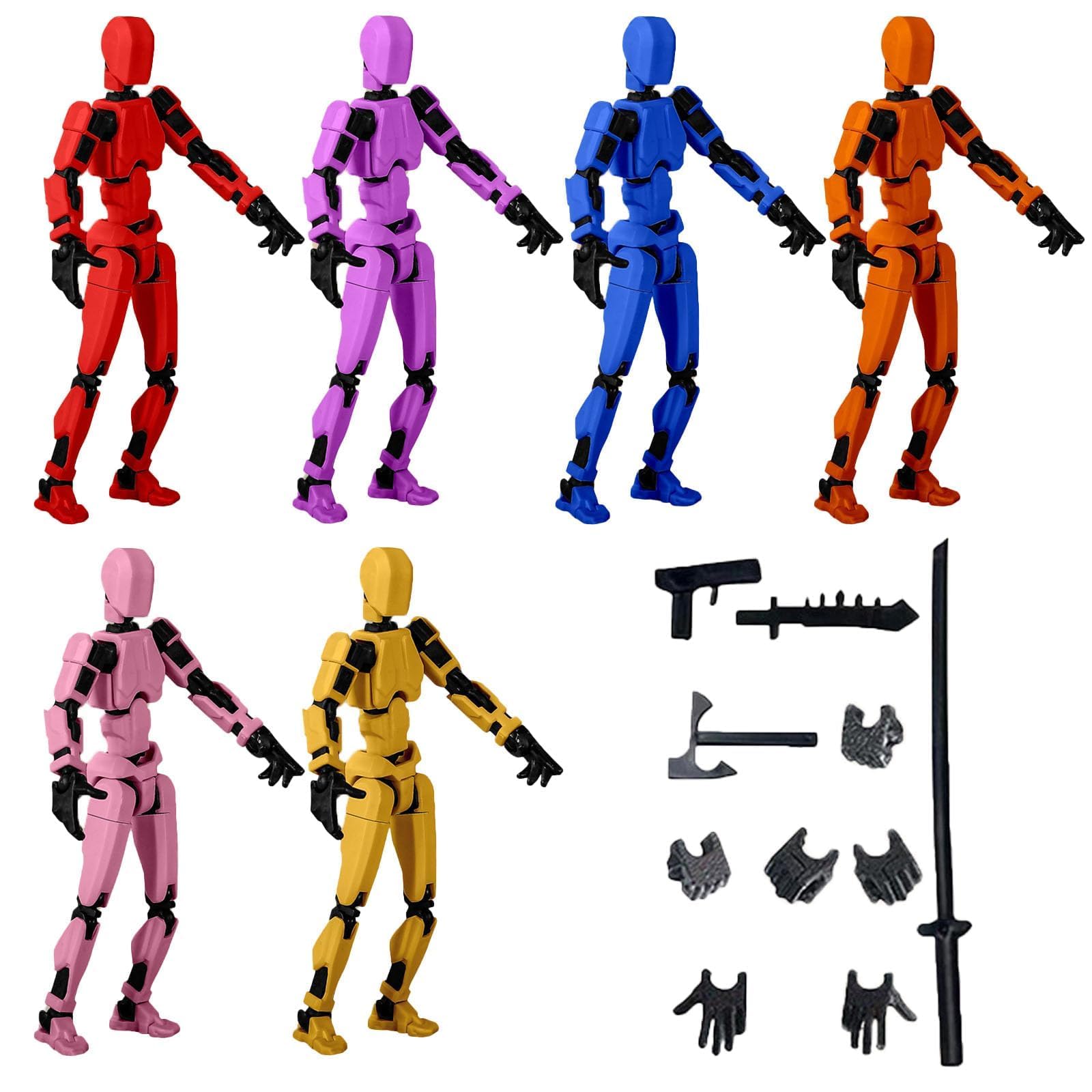 DXPETA T13 6Pcs Action Figure, 3D Printed Toy Robot with Full Articulation, Anime, Multi-Jointed Movable Robot Dummy Set