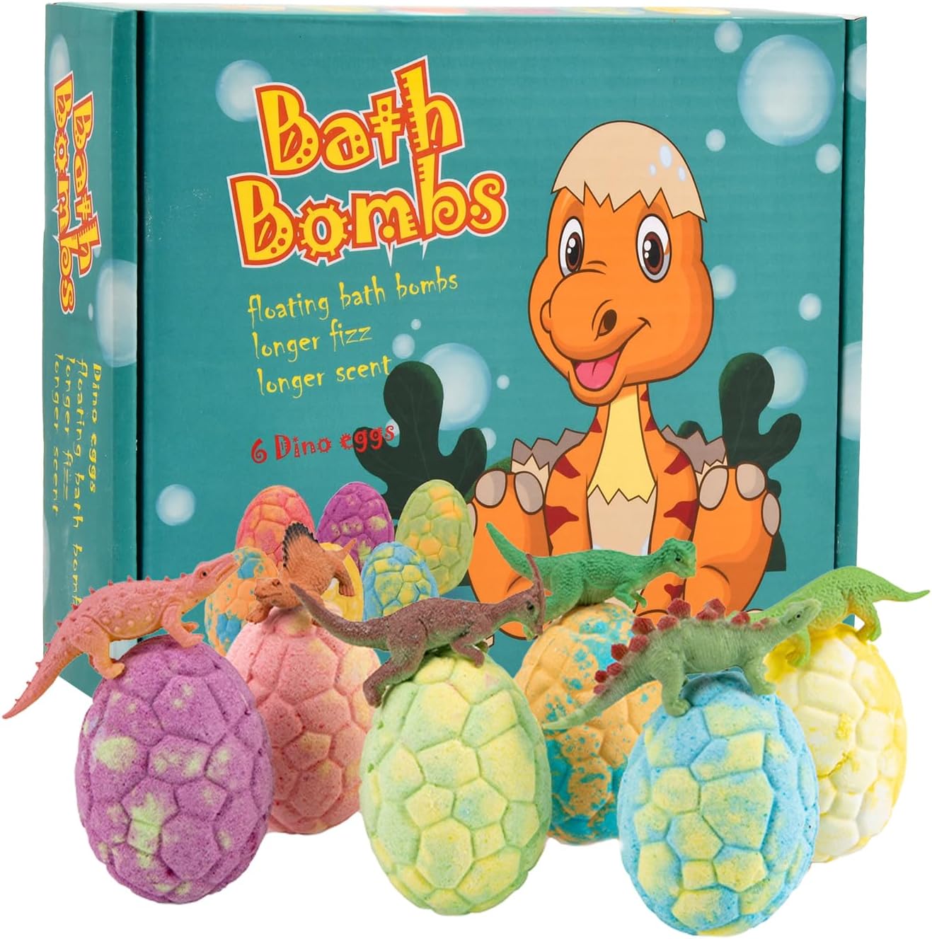 6PCS Large Bath Bombs for Kids with Surprise Dinosaurs Toys Inside, Natural Bath Bombs Gift Set, Spa Colorful Fizzy Bubble Bath Bombs, Birthday Christmas Easter Gift for Girls Boys