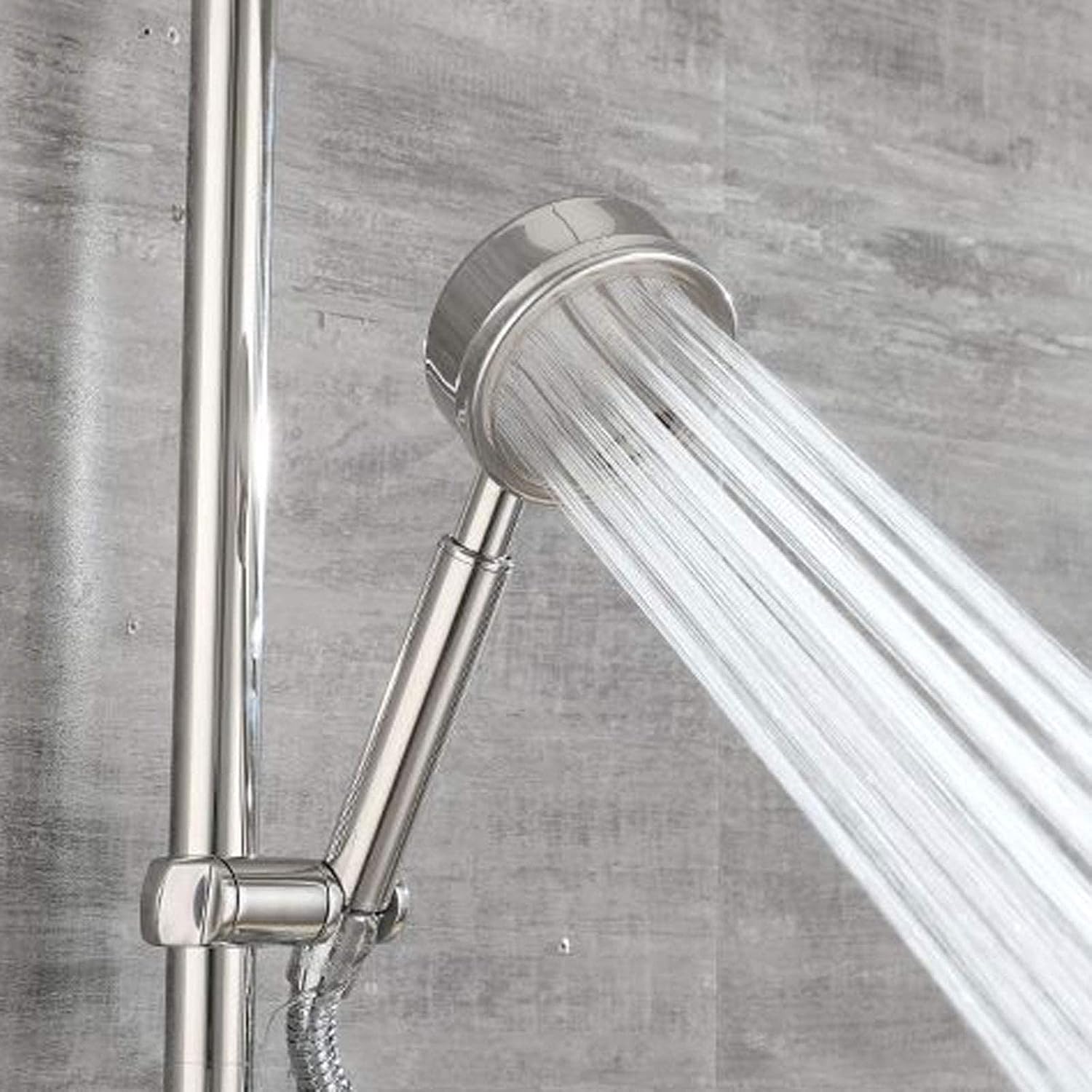 Wall Mounted Shower System Stainless Steel, Rainfall Shower Set Silver with Overhead Shower Head Shelf Tap, Adjustable Height Shower Mixer Set for Bathroom Hotel