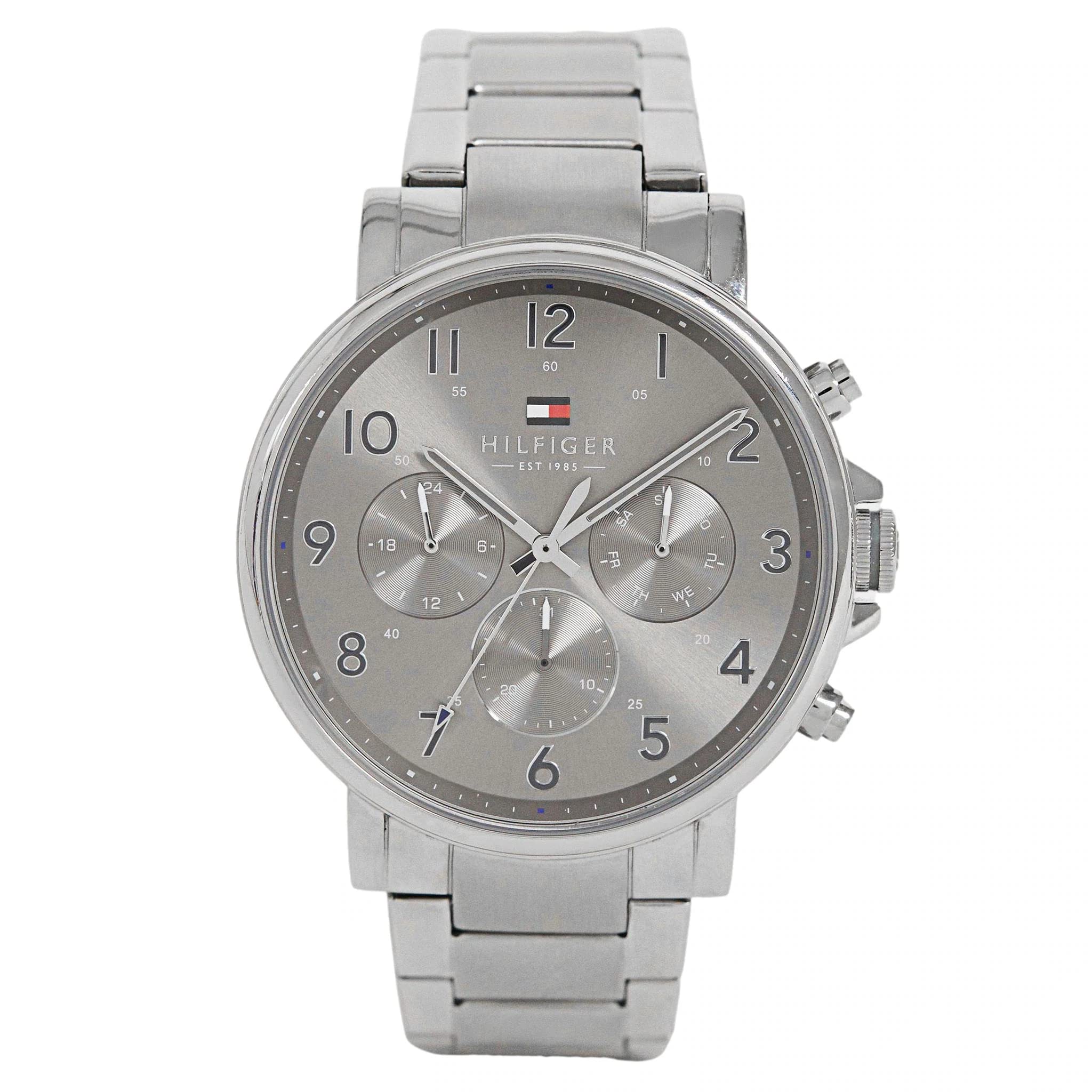 Tommy Hilfiger Herren 46mm Analog Multifunktions-Quarzuhr - 3 Hilfszifferblätter, Edelstahl- oder Lederarmband, 5 ATM Wasserdicht