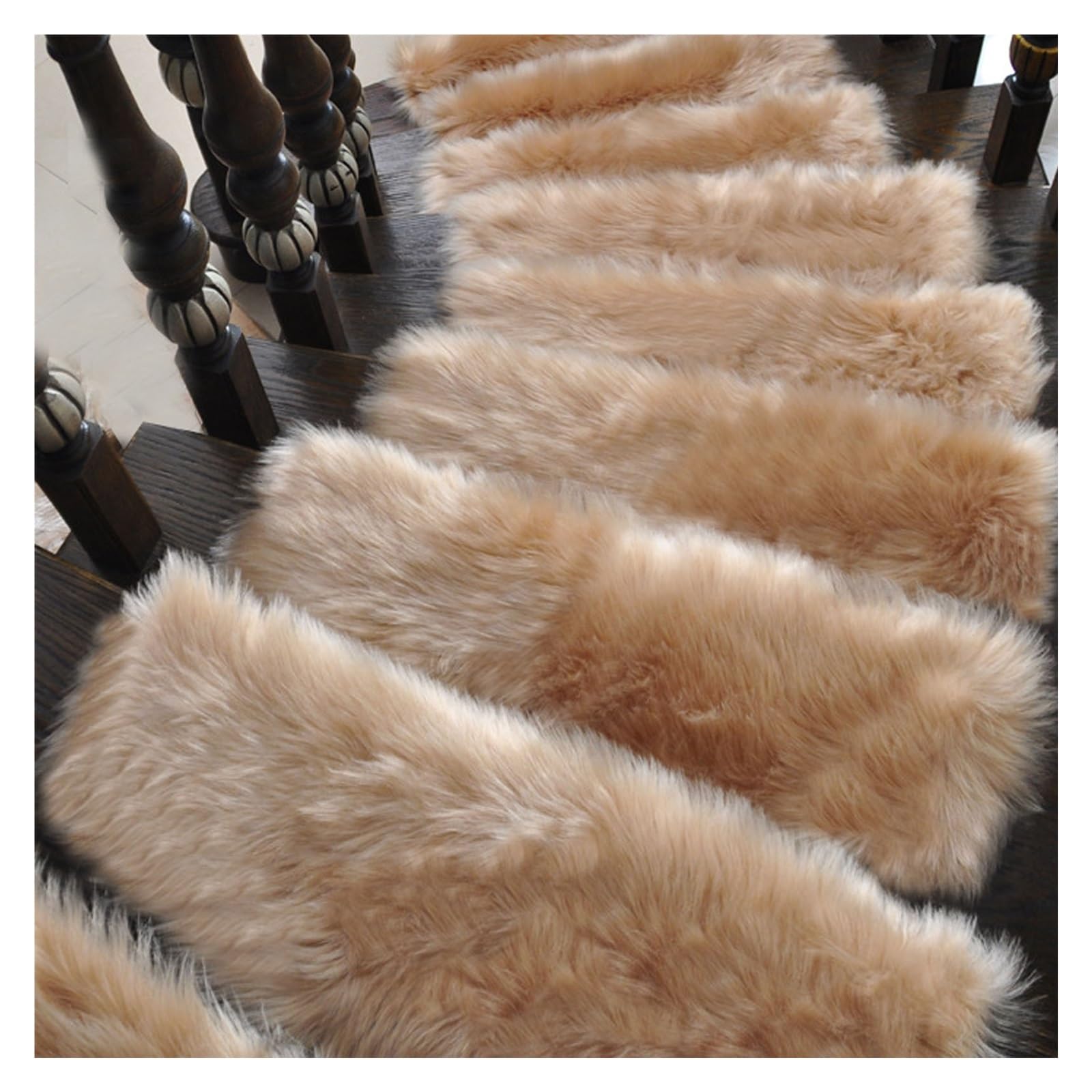 Alfombrillas de peldaños antideslizantes de felpa suave y peluda, para peldaños de madera, reutilizables y lavables, alfombras peludas para escaleras de interior