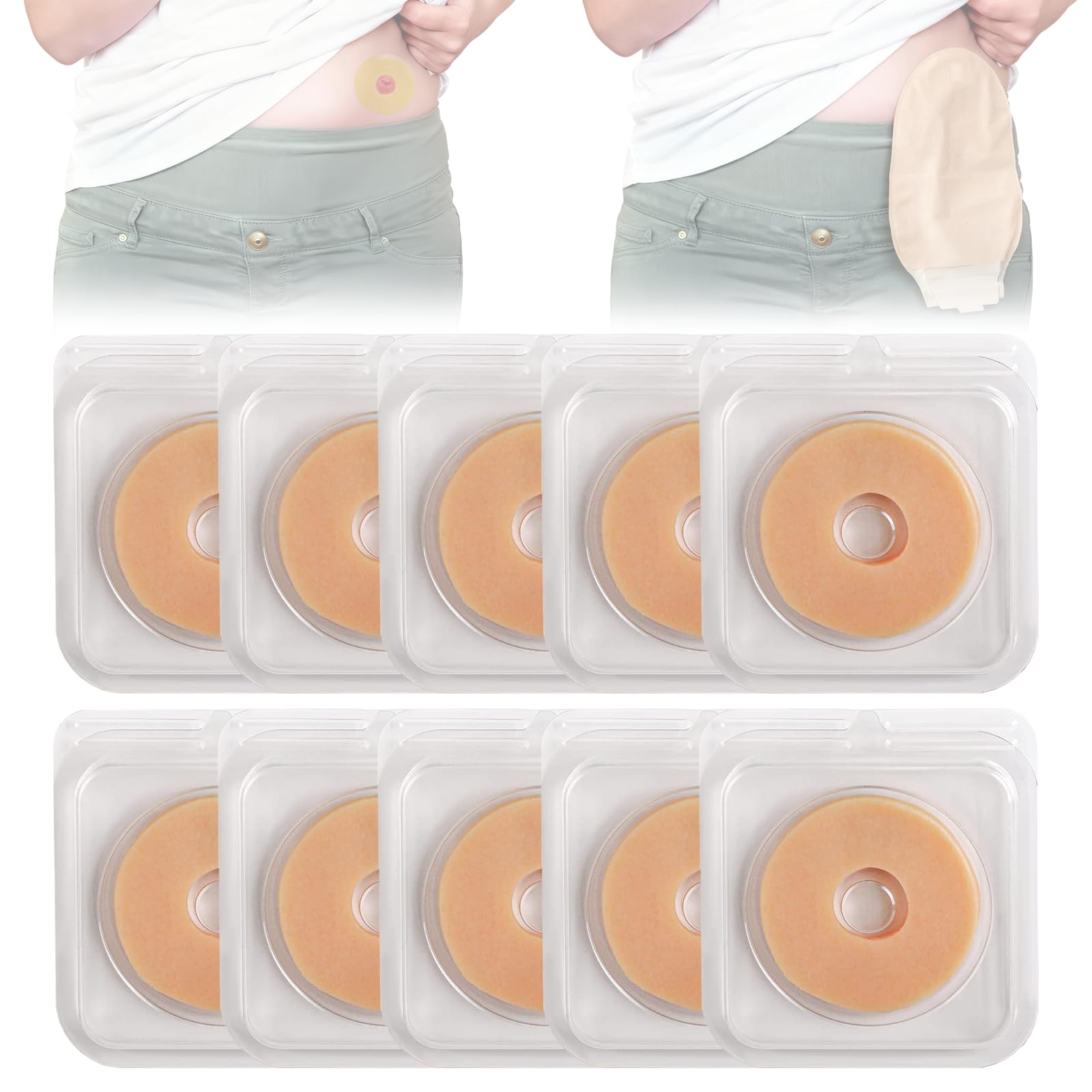 Ostomy Barrier Ring with Directional Spout - 4mm Thickness Disposable Colostomy Cohesive Seal Strip for Ileostomy Stoma System, Outer Dia.2~4", 10 Pcs