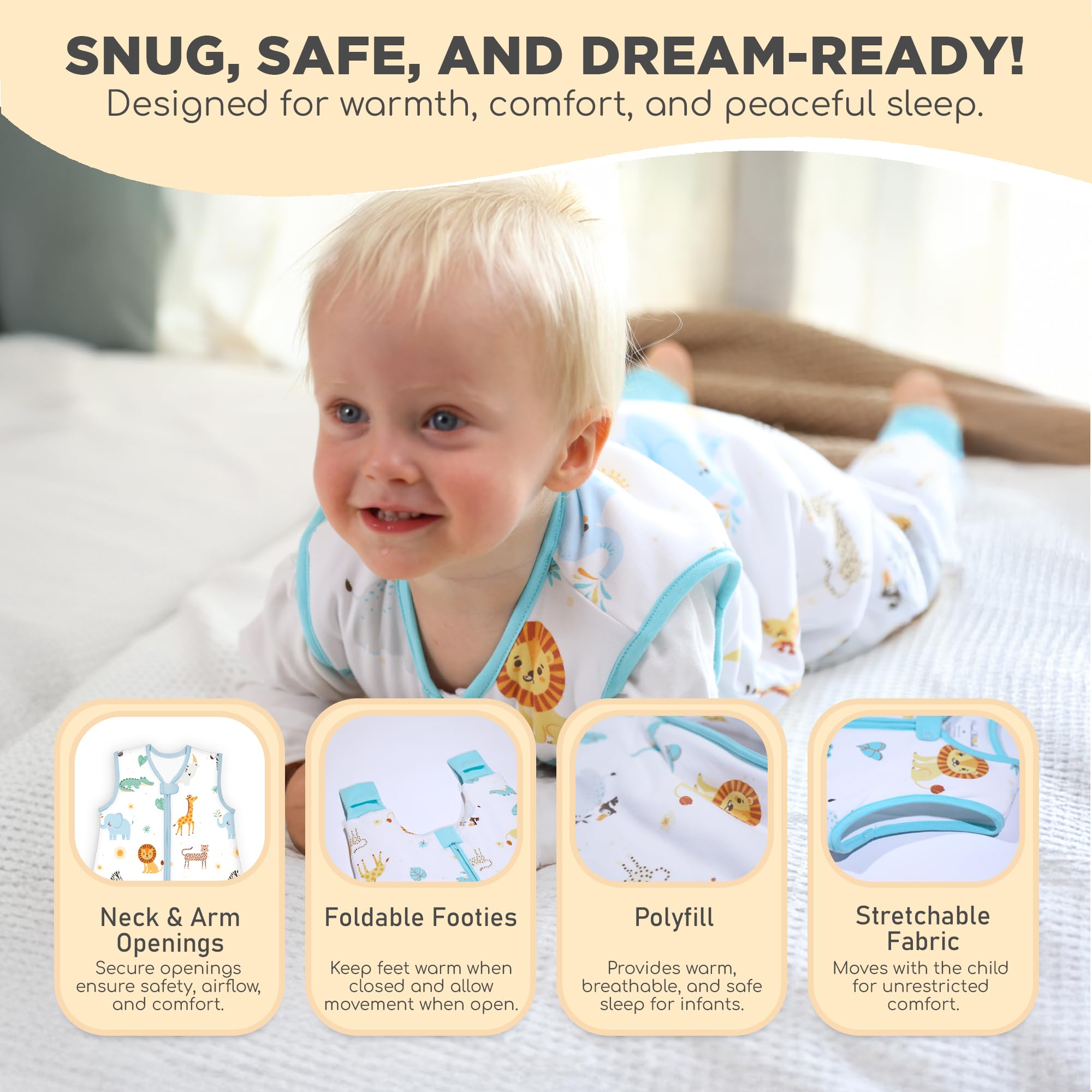 Mama Cheetah Toddler Sleep Sack with Feet, 6-18 Month, 2.5 TOG Organic Cotton Baby Sleeping Bag with Legs - Image 4