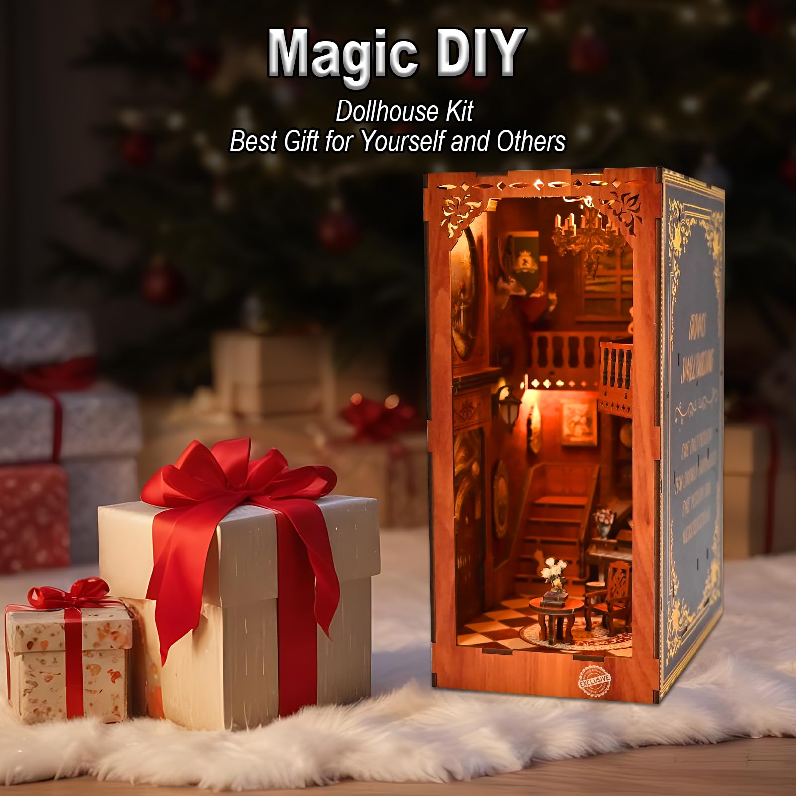 Wooderma Book Nook, Grimm's Maquetas para Construir Adultos, Casa de Muñecas como Home Decoration, Kit Manualidades Adultos, Maquetas para Montar de Madera, DIY Miniature House, Booknook Miniaturas