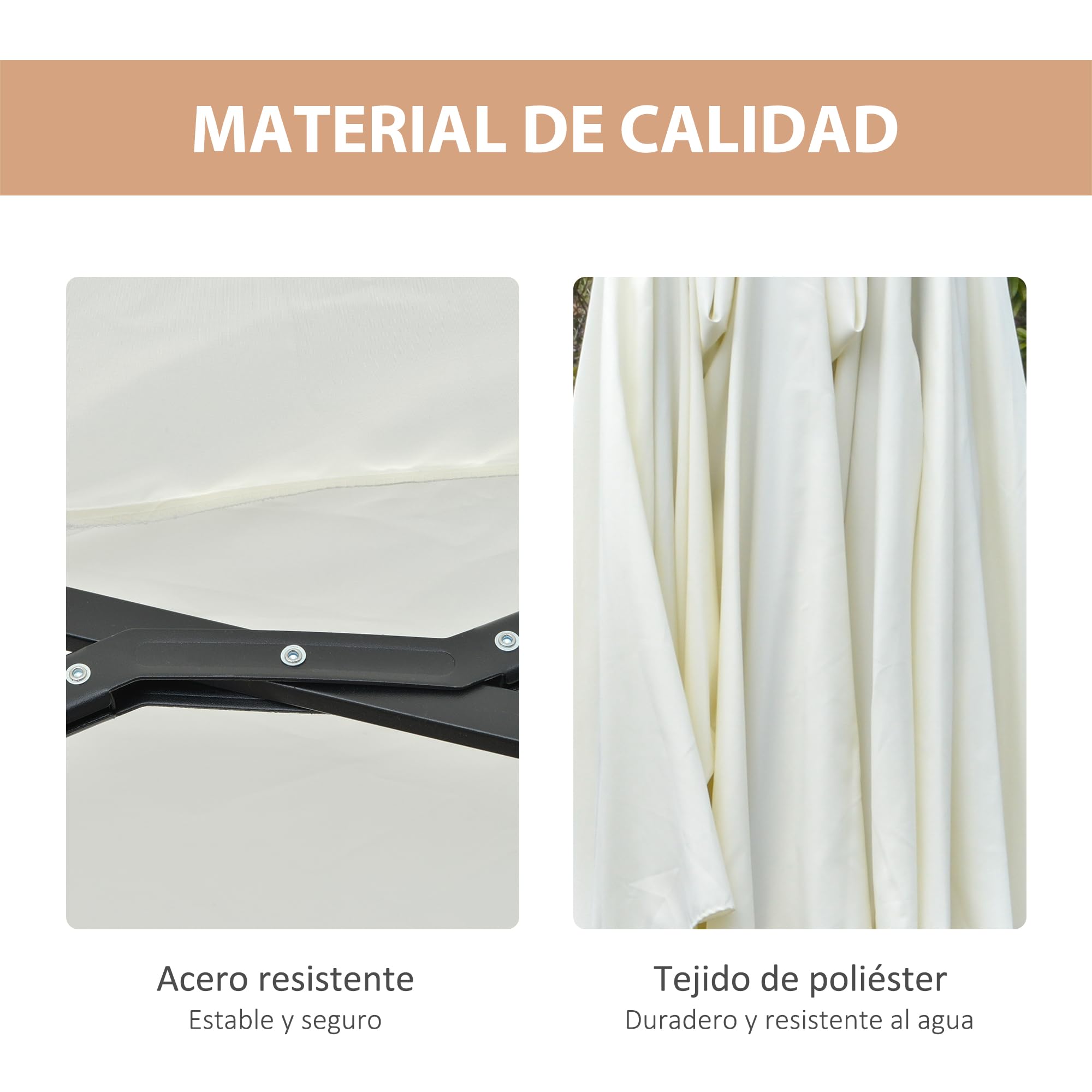 Outsunny Sombrilla Doble 4,5x2,7 m con 48 Luces LED Manivela | Sombrilla Terraza Exterior, Resistente al Agua y Protección Solar, Parasol para Jardín, Terraza, Patio y Piscina, Grandes