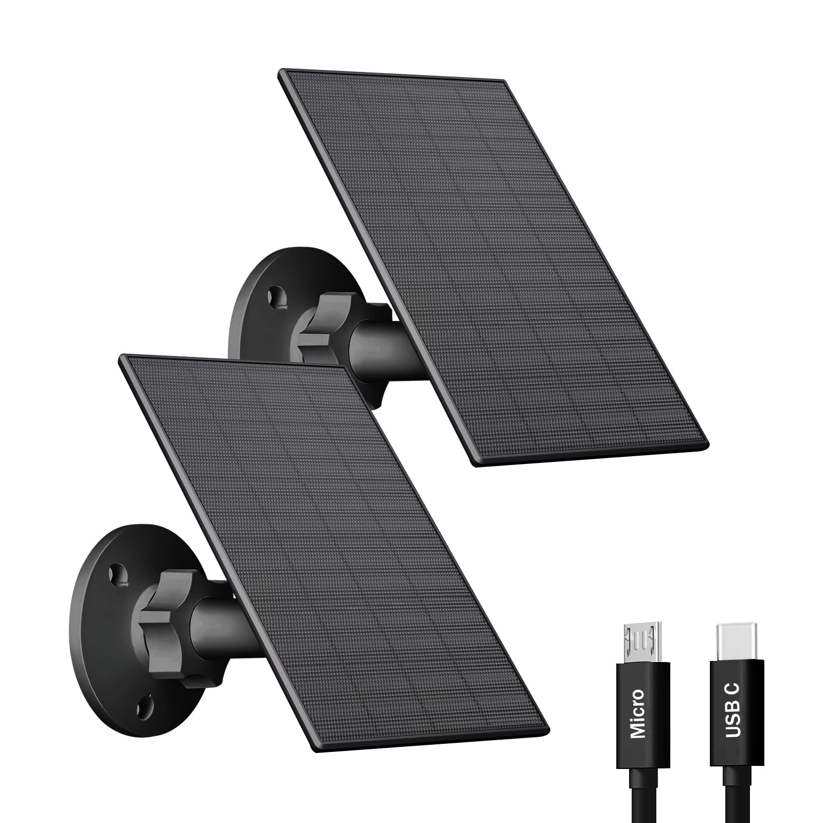 Panel solar de 2 W para cámara de seguridad al aire libre, cargador USB/USB-C con IP65 impermeable, montaje ajustable de 360° y ca