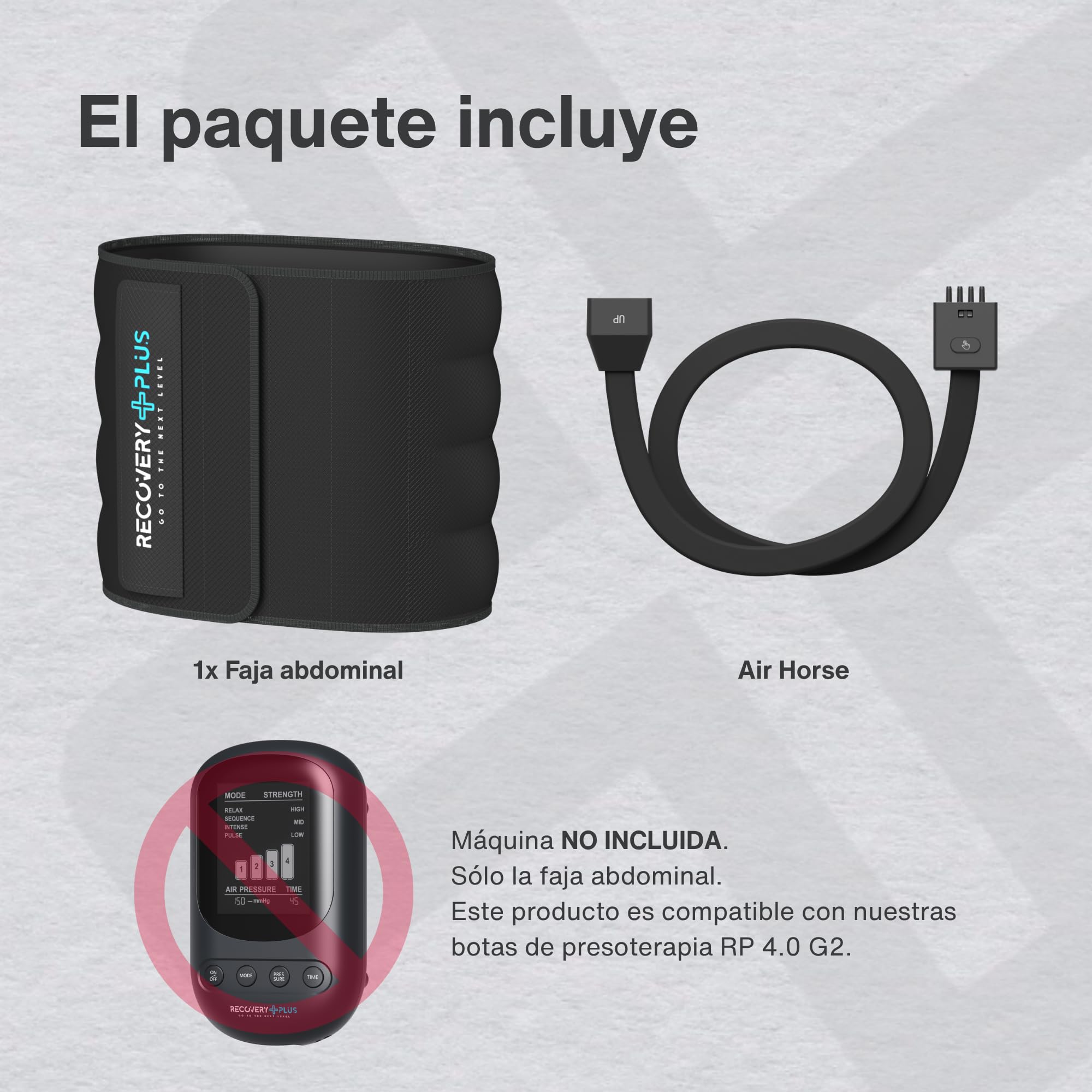 RECOVERY PLUS - Faja Abdominal de Presoterapia RP 4.0 G2 para Abdomen y Zona Lumbar, 4 Cámaras, Compatible con Equipo Recovery Plus RP 4.0 G2, Solo Faja Abdominal, Máquina No Incluida