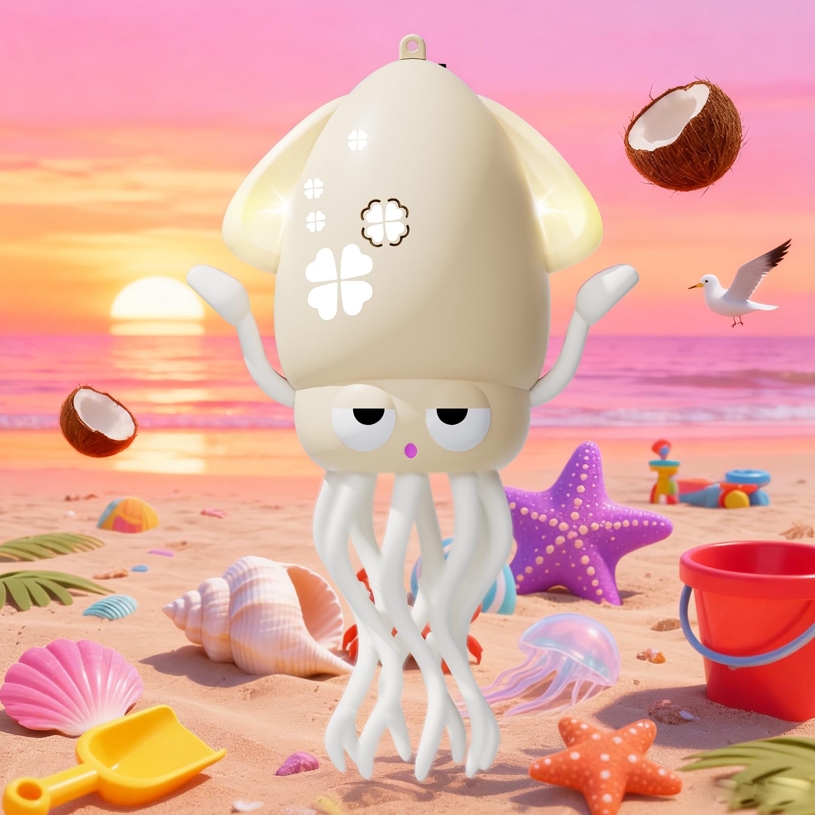 Interaktives Krakenspielzeug,Tanzender Kraken mit LED-Beleuchtung,Musik,intelligenter Hindernisvermeidung und Angelrute,Babyspielzeug für die Bauchlage,Musikspielzeug für Baby(Offenes Weiß)