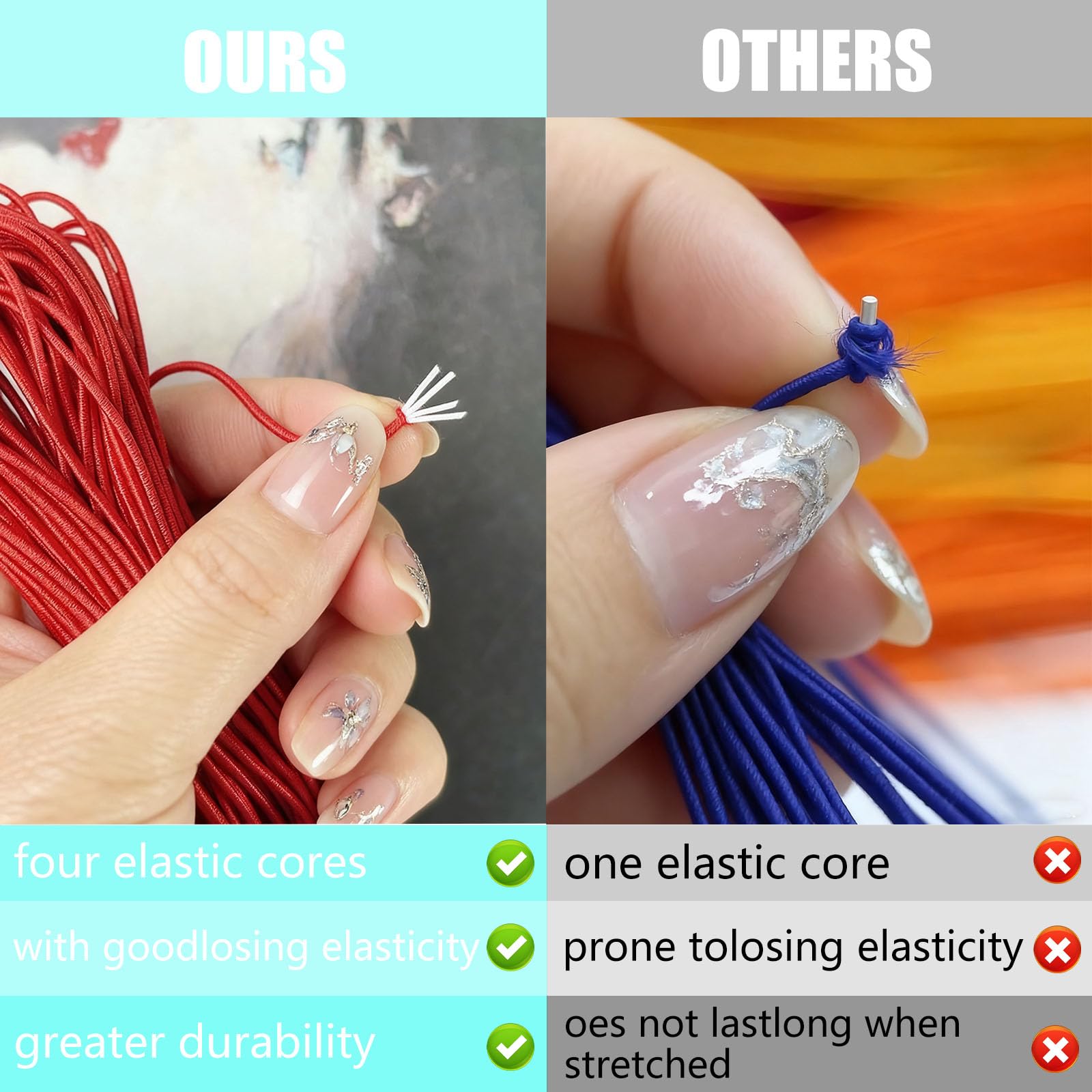 Elastische Kordel 0,8 mm – 4-adrige Stretchschnur für Armbandherstellung, 20 Farben, 180 m, DIY-Schmuckschnur – dehnbare Perlenschnur für Halsketten, Nähen, Basteln und Haarbänder (0,8 mm)