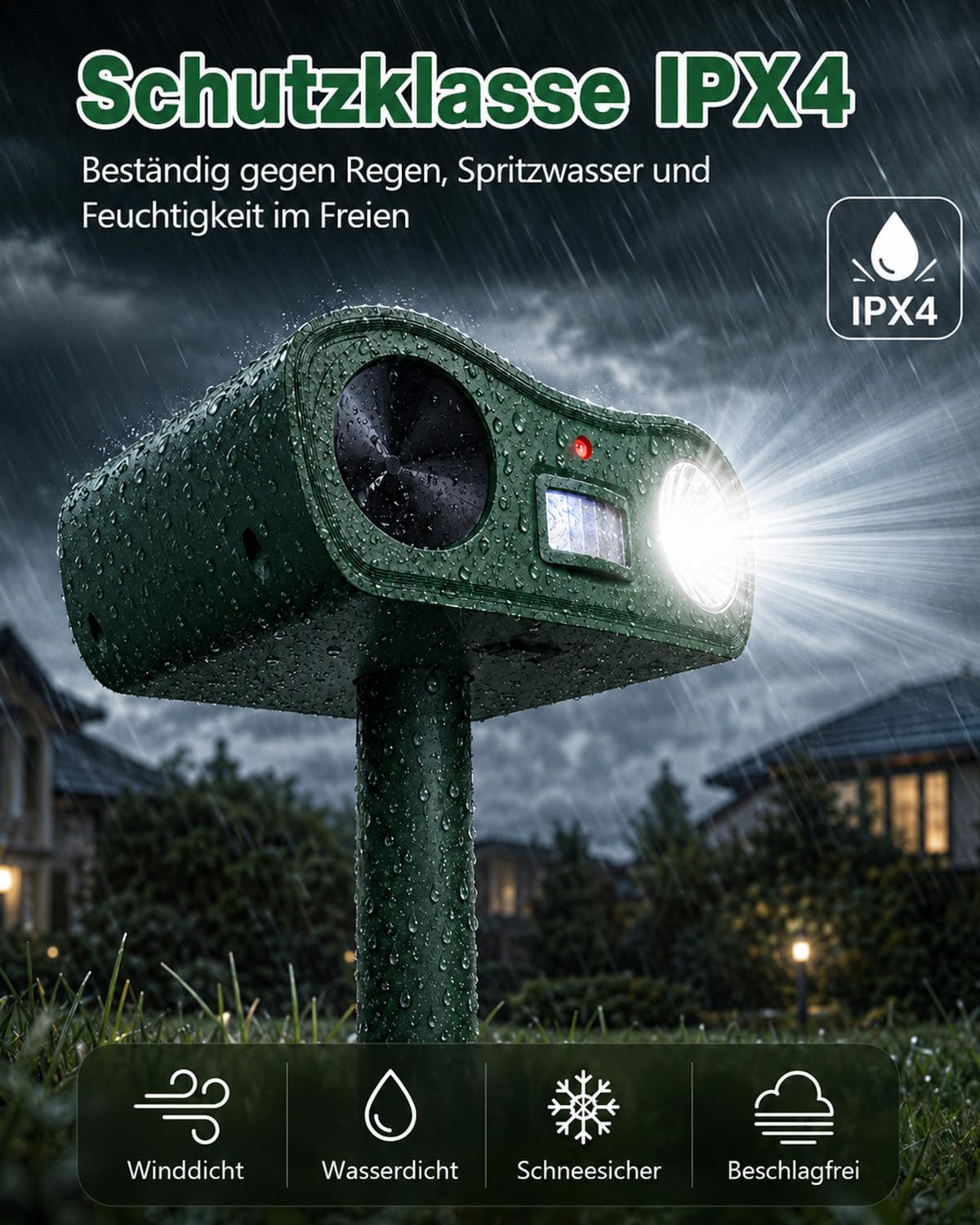 Ahuyentador de gatos ultrasónico solar y relámpago, repelente de topos IPX4, resistente al agua, para jardín, eficaz contra gatos, ratones, perros, pájaros y plagas