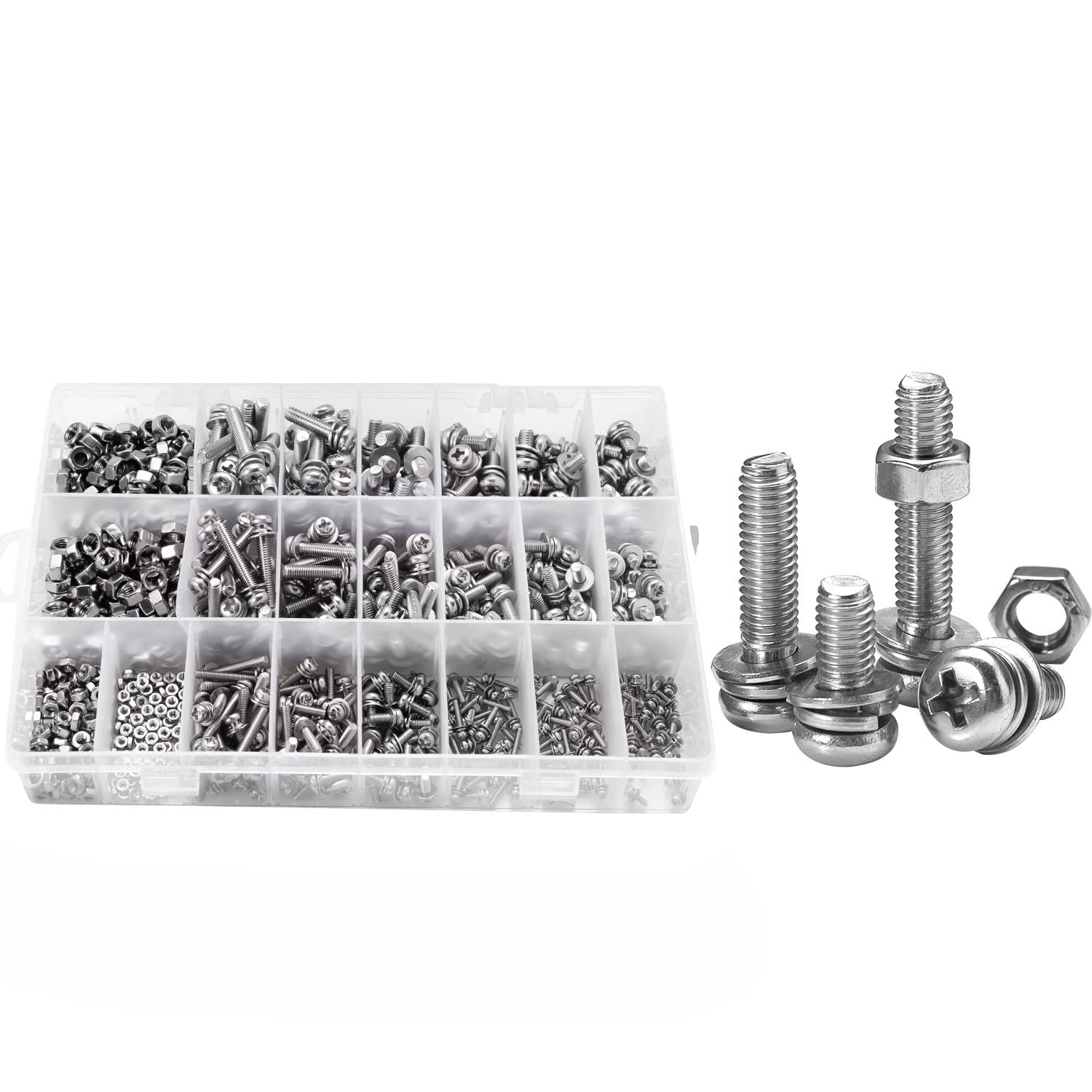 78 0pcs m2 m3 m4 m5 Tornillos de Cabeza Redonda de la sartén Phillips colocado con Arandelas de Bloqueo Plano de Tuerca Tornillos de máquina Kit de Surtido