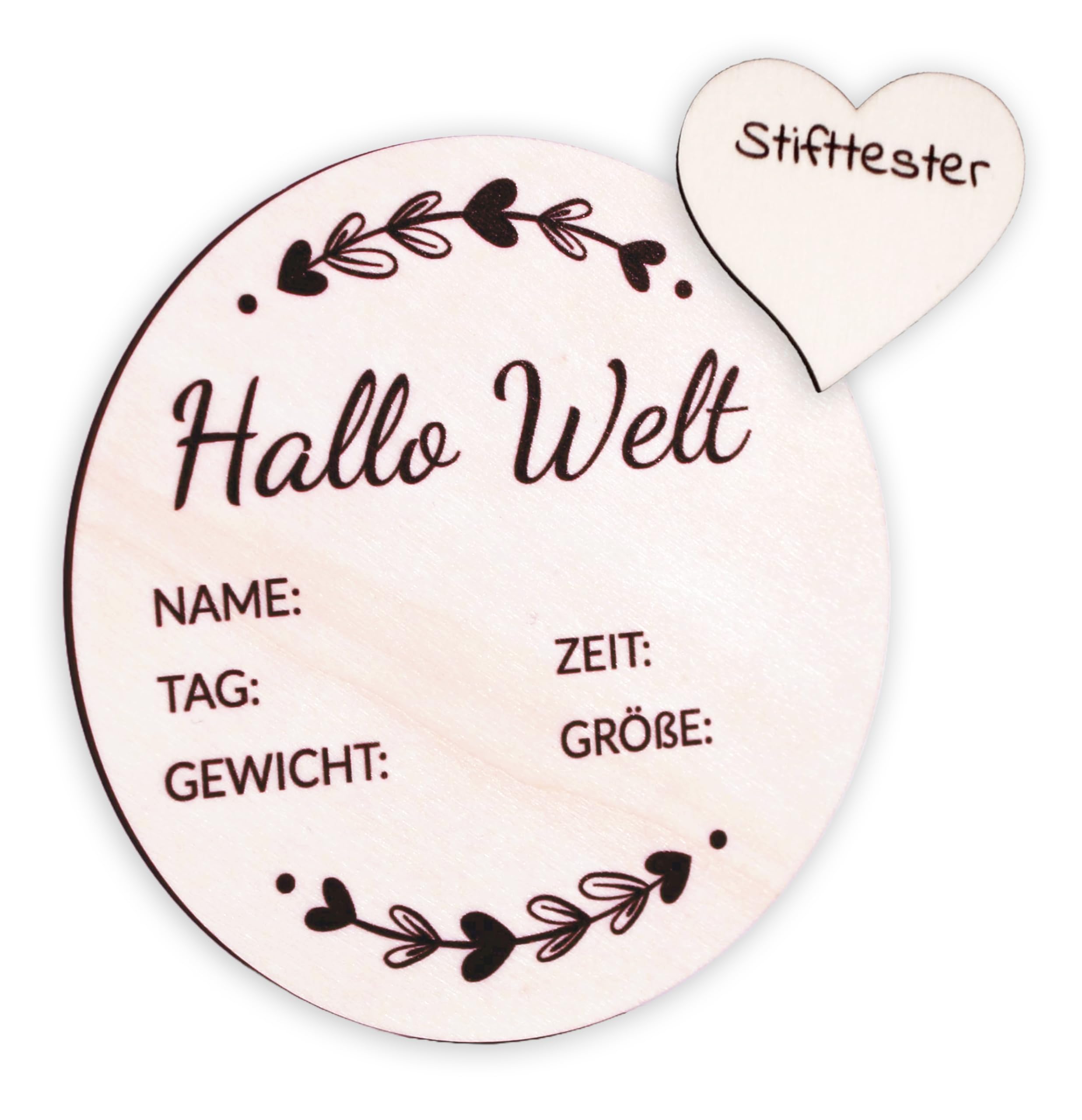 Holzura Hallo Welt Schild, Geburtsanzeige, Baby Namensschild, Neugeborenen Holz Schild, Geschenk für Mädchen und Jungen, Deko Kinderzimmer Andenken als Meilensteine