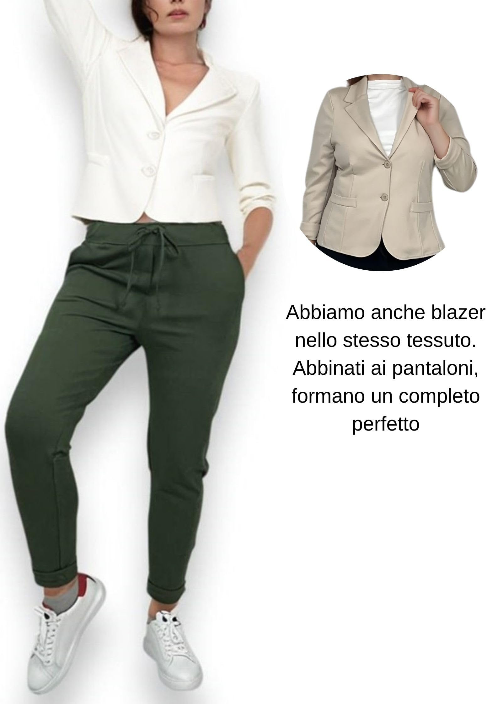 Pantalon Femme Taille Haute Élastique - Chino Cigarette Confortable Grande Taille Legging Élégant Curvy Élastique à la Taille Joggers Doux Viscose, vert militaire, XL
