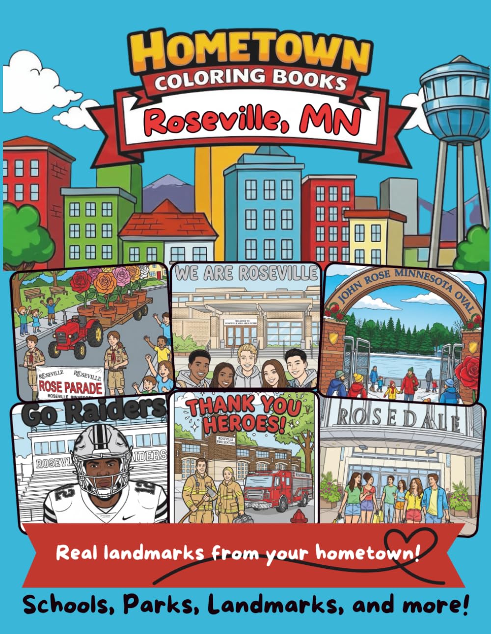 Hometown Coloring Books: Roseville, MN Edition! 30+ pages of local landmarks, schools, parks, and more! Custom coloring pages from Andover for all ages 6+