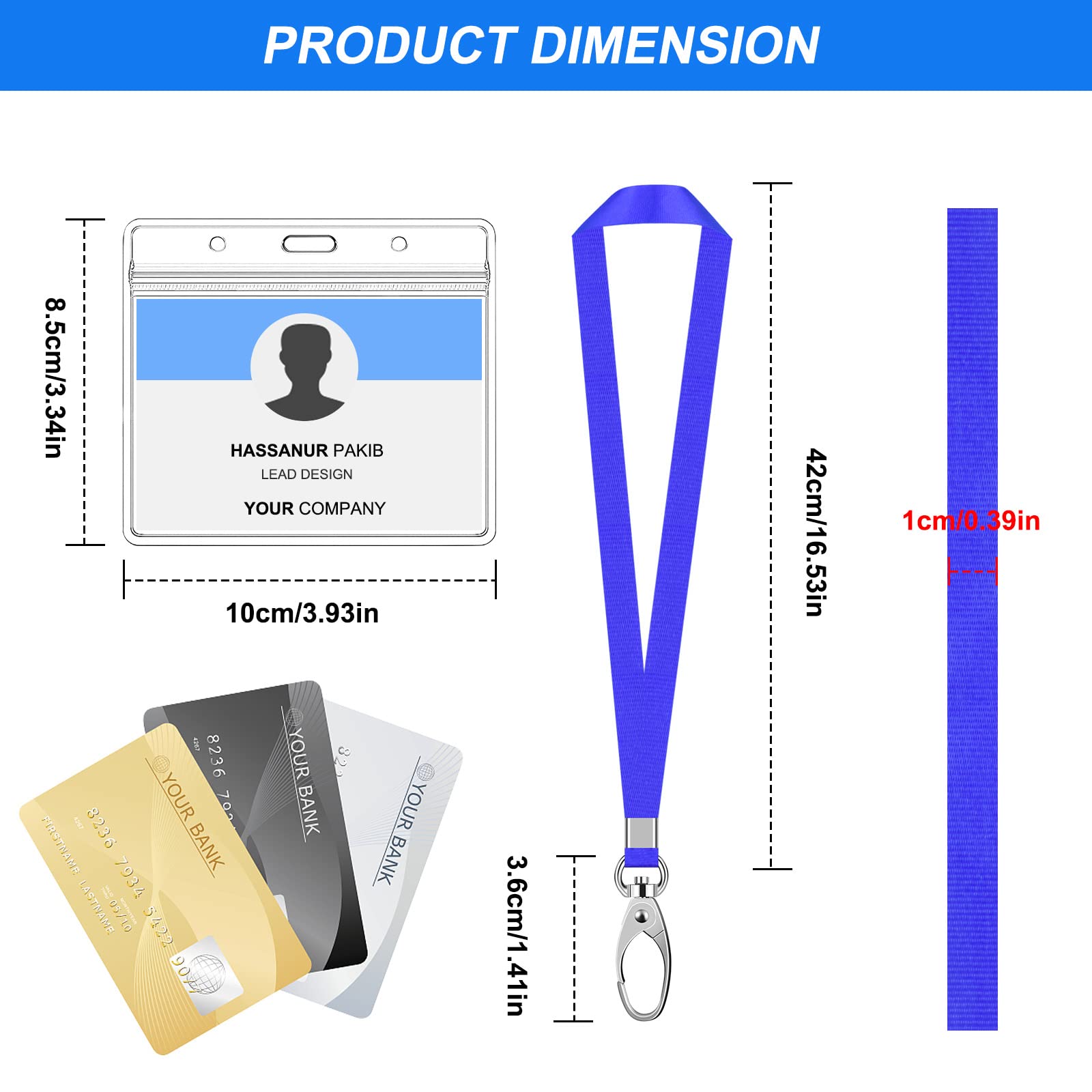 Portabadge Con Cordino - 10 Sets Per Carte D'Identità, Ufficio E Fiere, Multicolore - Foto 8