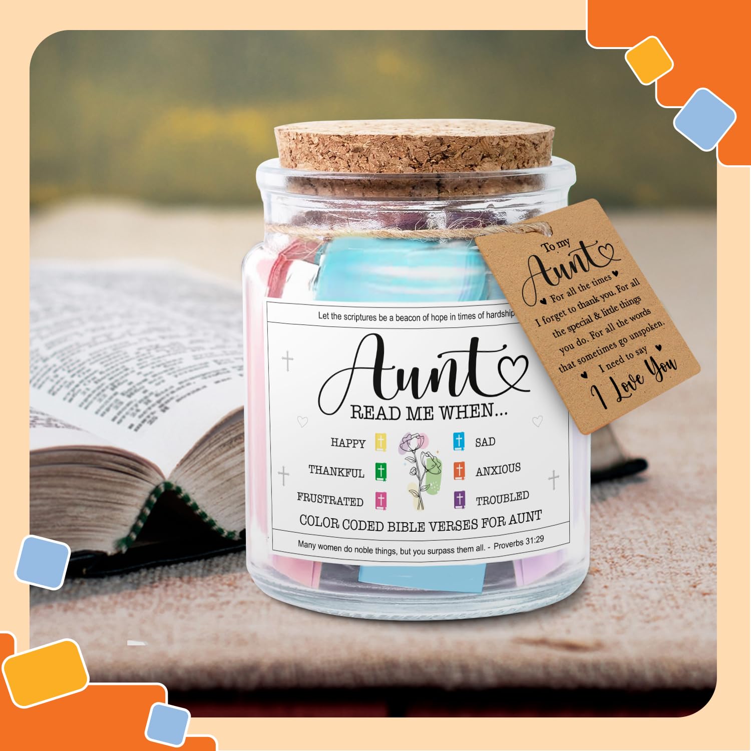 NewEleven Gifts For Aunt - Aunt Birthday Gift From Niece, Newphew, Kids - Auntie Gift Ideas, Christian Gifts For Aunts - Bible Verse Jar