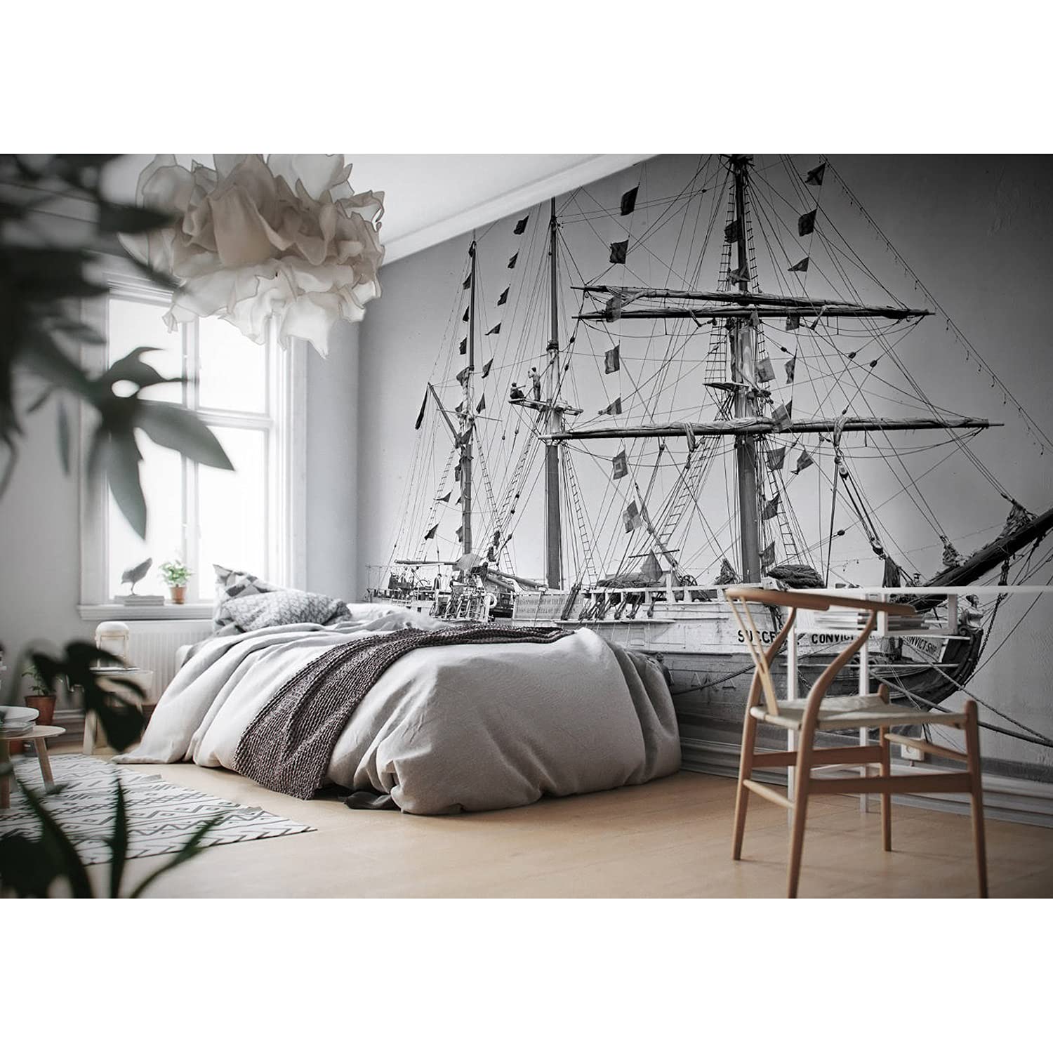 Papier peint vintage vieux navire 152x104cm tissu intissé déco meuble chambre et salon