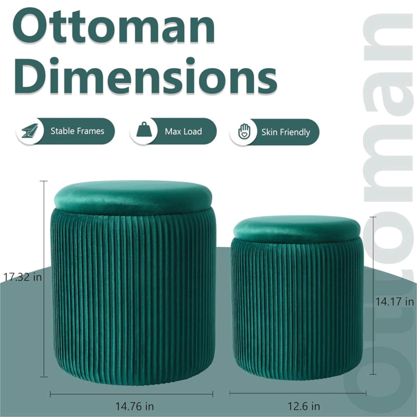 Ottomana Salón 1 Juego De Reposapiés Versátil con Tapizado Suave Y Almacenamiento Oculto Asiento Extra(Grün)
