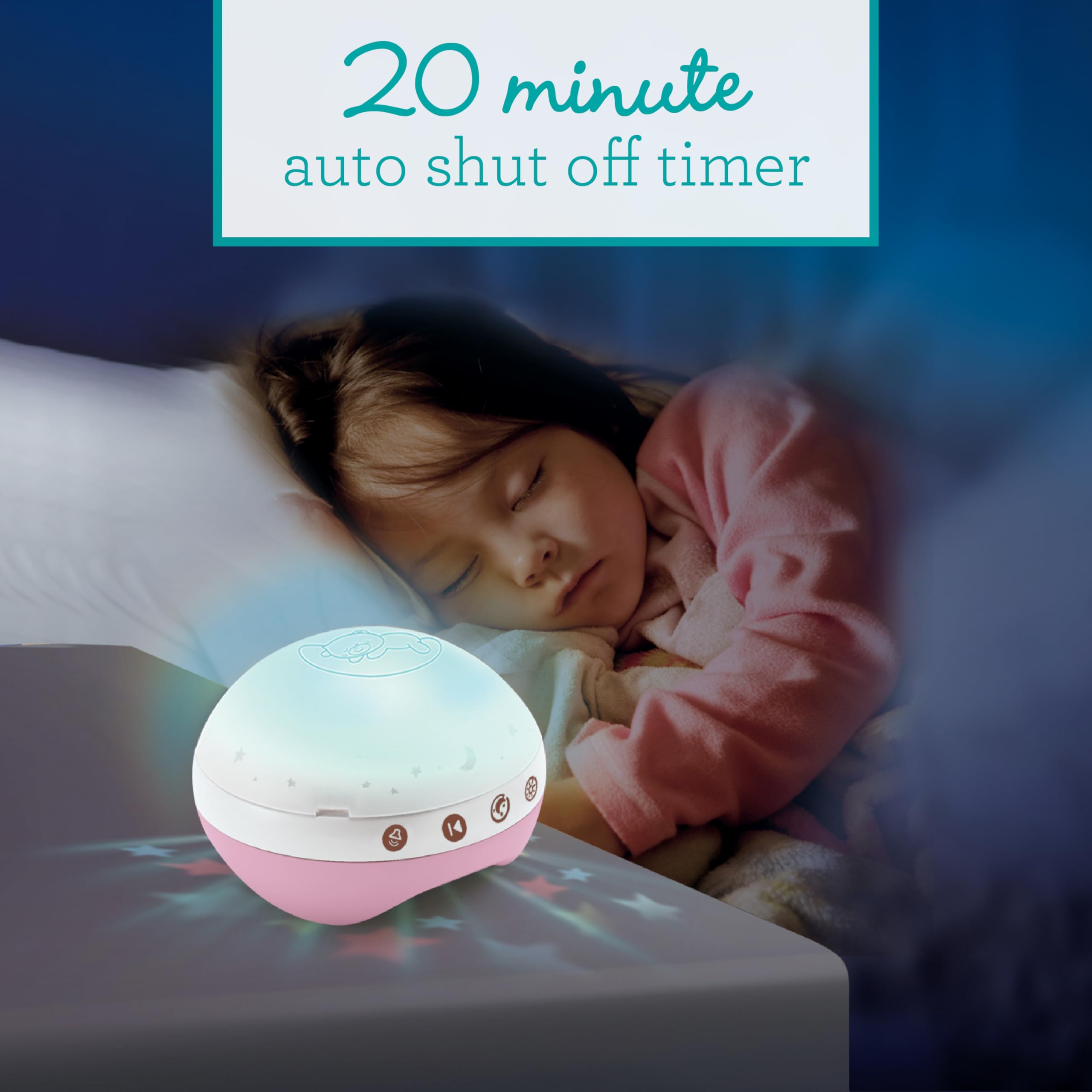 Infantino Proyector Musical Móvil 3-en-1 Convertible, Luz Nocturna y Proyector Infantil para Cuna, Modo Despertador para Simular la Luz del Día, 6 Melodías & 4 Sonidos de la Naturaleza, Rosa