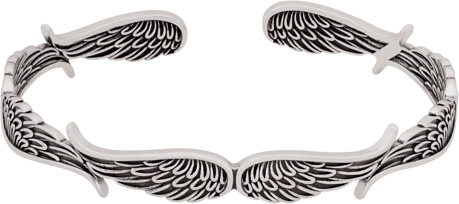HAQUIL Stainless Steel Vintage Angel Wing Feather Cuff Bracelet Fashion Jewelry Gift for Men and Women