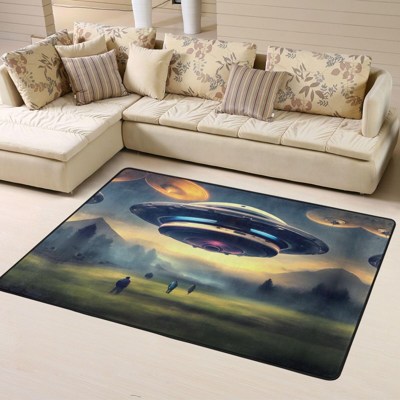 UFO Landing mocna antypoślizgowa wycieraczka, wycieraczka do drzwi wejściowych na zewnątrz, dywan z nadrukiem wzór, mata do drzwi zabawna, 150 cm 122 cm