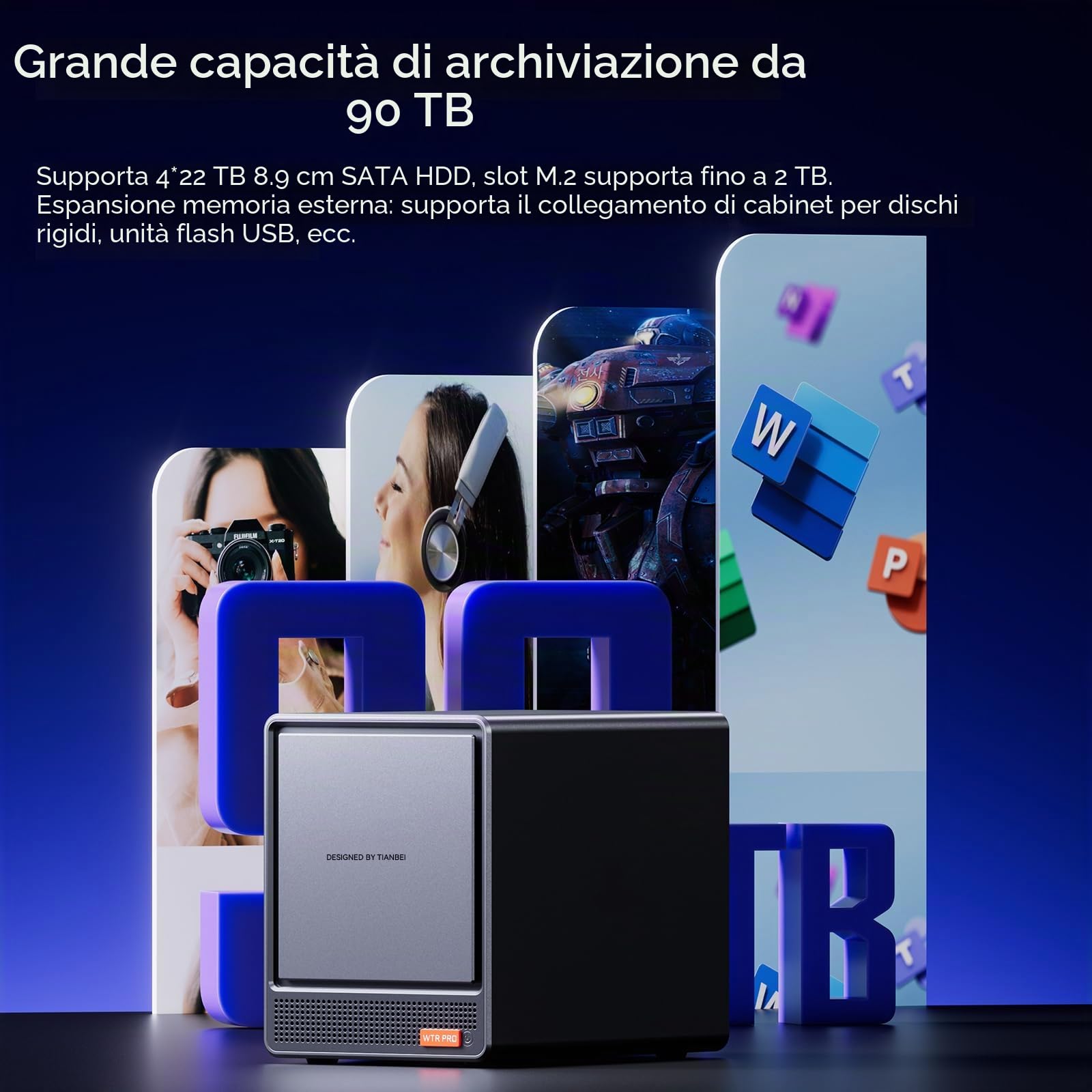 AOOSTAR Ryzen 7 5825U 4 Bay NAS Mini PC, Senza RAM Senza SSD NAS Desktop Computer, 2*slot M.2 NVMe, 2,5"/3,5" SATAx4 Storage(fino a 4x22TB) Nessun disco rigido, solo 4 frame del disco rigido, Senza OS