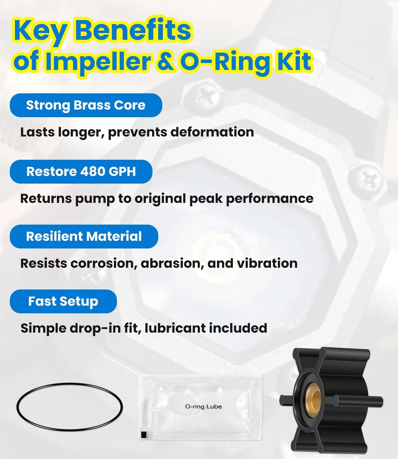 49-16-2771 Impeller & O-Ring Service Kit Compatible with Milwaukee M18 Transfer Pump 2771-20, Brass Core Replacement Kit with Lubricant