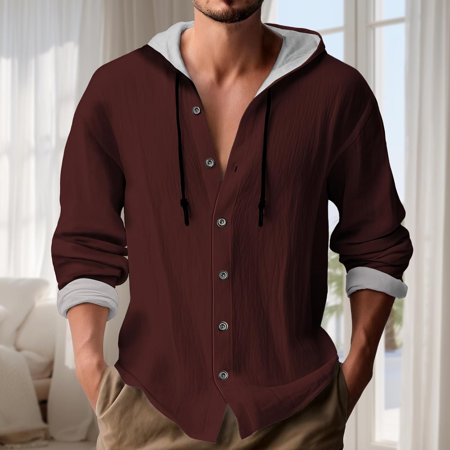 Retro Long Sleeve Hooded sweatshirt for Men Graphic Hoodies Pullover Lightweight Bu... - Image 2