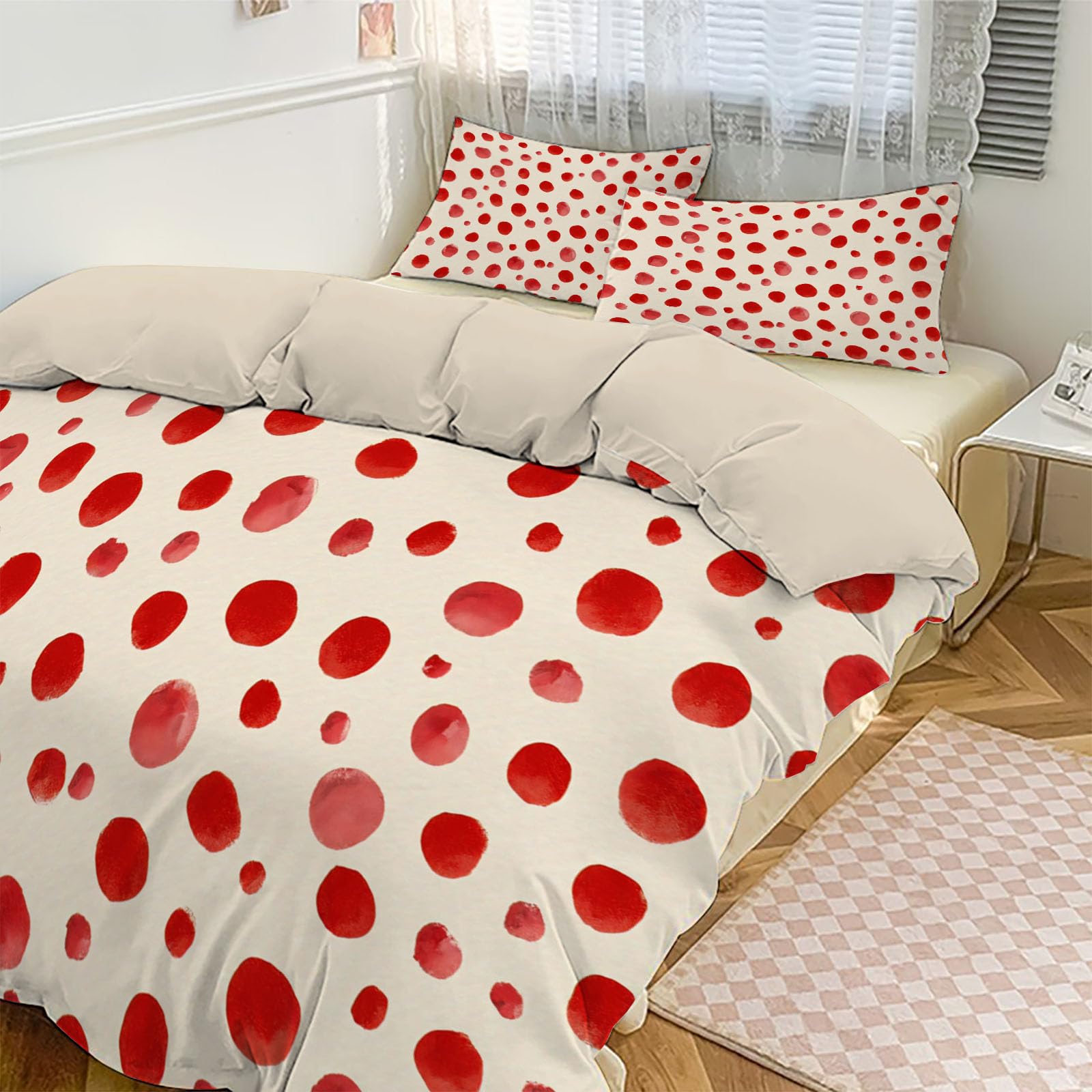 Housse de couette enfant 140x200cm crème motif pois pour sommeil paisible