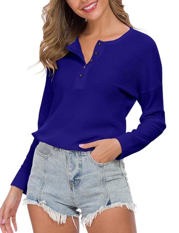 WNEEDU Women's Waffle Knit Tunic Tops Long Sleeve Henley Shirts,Royal B,XS by WNEEDU - Used condition - Image 7