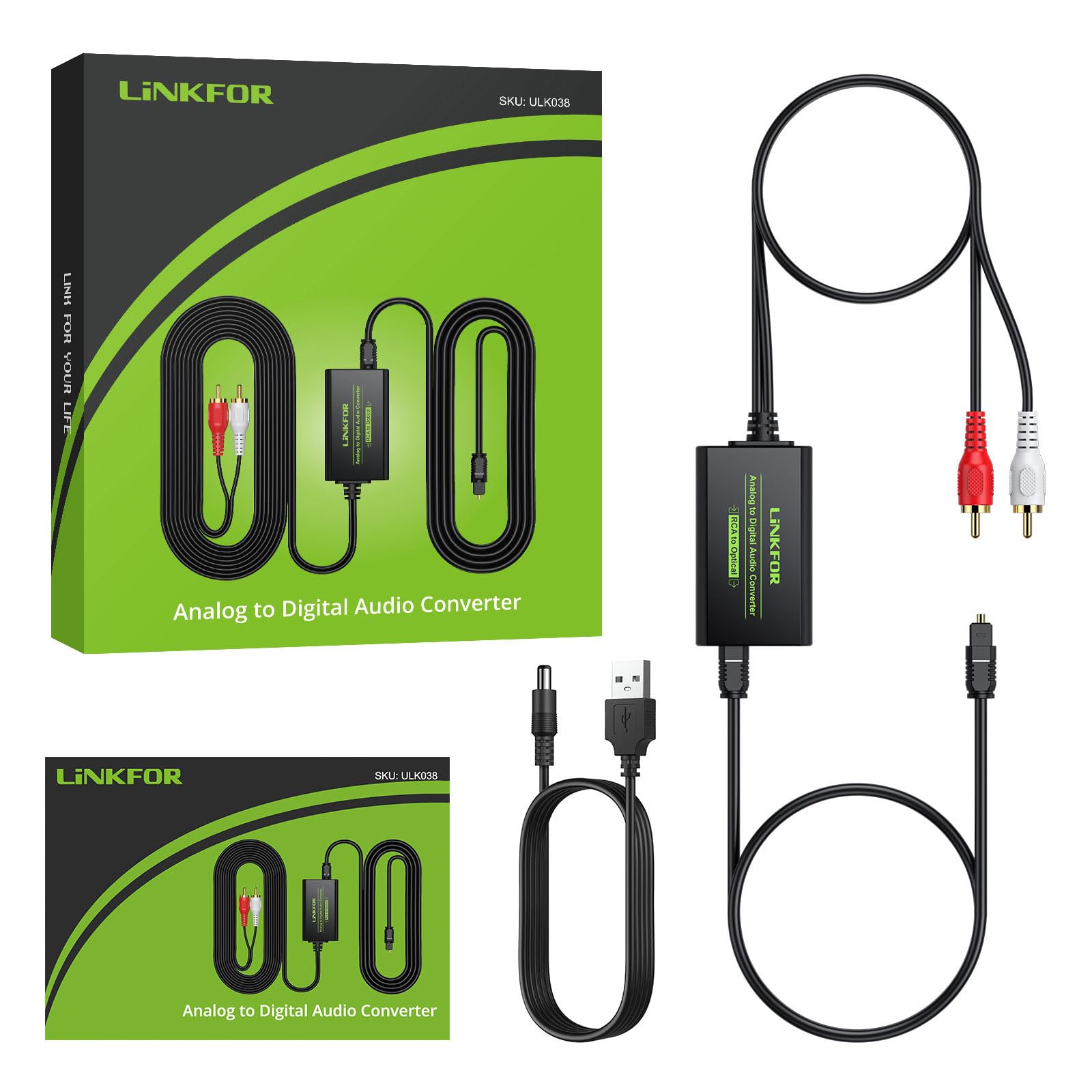 LiNKFOR Convertitore Audio RCA-SPDIF con Cavo da 1m, Adattatore Ottico Analogico-Digitale per HDTV