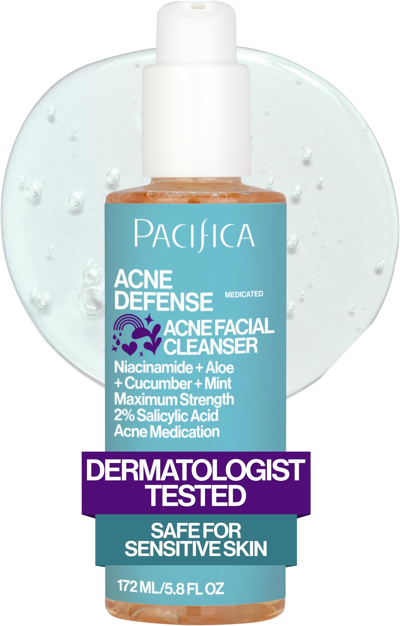 Pacifica Acne Defense Face Wash - Deep Pore Purifying Face Cleanser - w/ 2% Salicylic Acid, Pore Reducing Niacinamide & Inflammation Reducing Cucumber - for Sensitive Skin Vegan Dermatologist Tested
