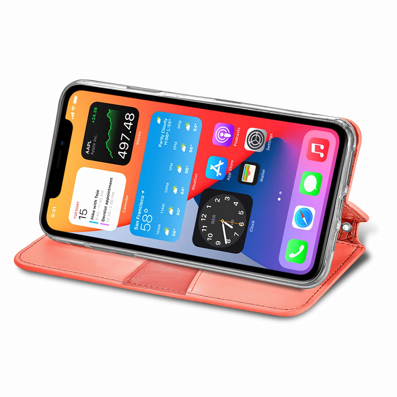Hülle Für iPhone 13 Mini/13/13 Pro/13 Pro Max, Premium Leder Flip Klappbare Stoßfeste Mit Ständer Und Kartenfächer/Magnetverschluss,Rosa,13 Mini 5.4"