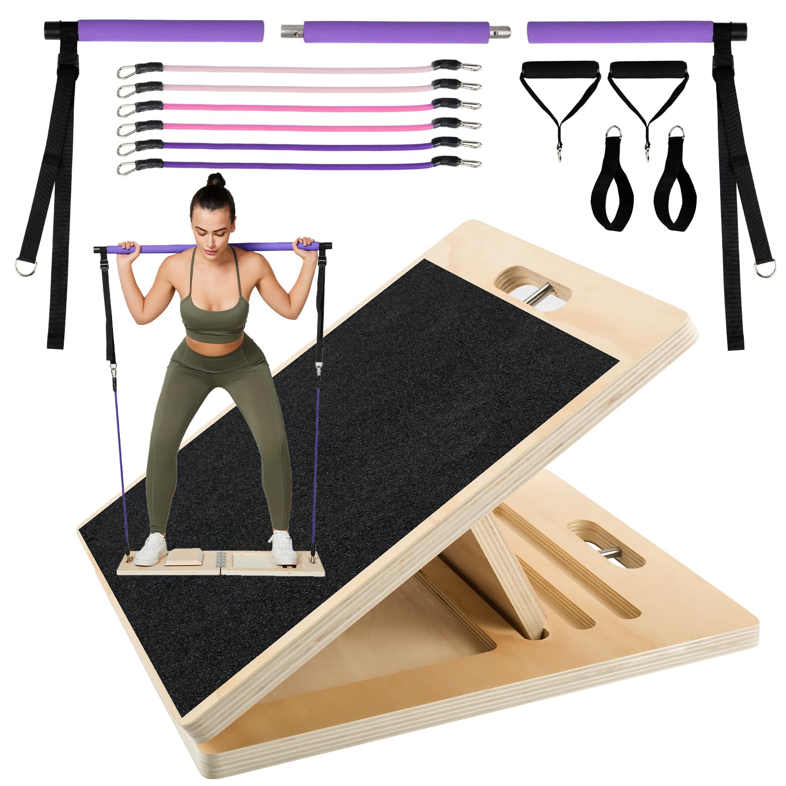 Photo 1 of Professional Wooden Slant Board, Adjustable Incline Board and Calf Stretcher, Stretch Board,Multifunctional Yoga Pilates Bar Kit with Adjustment Buckle and Resistance Bands,Home Gym Resistance Bar Kit1023593529
