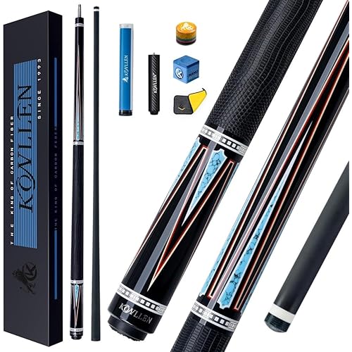 KONLLEN Carbon Fiber Pool Cue Stick 58-inch Professional Pool Sticks for Adults Full Carbon Technology Low Deflection Pool Cue Billiard Cues with 12.5mm Tip (Easy to Control, Pro Taper, Ultra-Smooth)