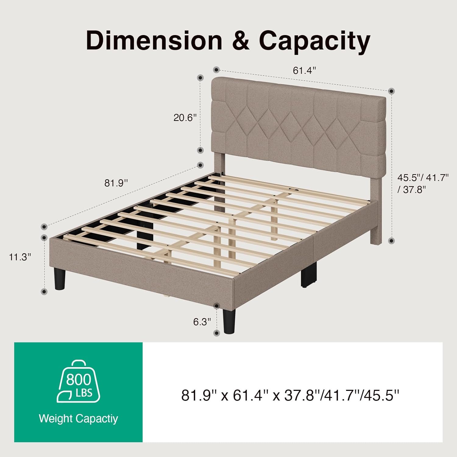 Novilla Queen Bed Frame with Headboard, Bed Frame Queen Size with Wood Slats Support, Linen Upholstered Pull-Point Headboard, No Box Spring Needed, Heavy Duty Feet, Easy Assembly, Beige - Image 2