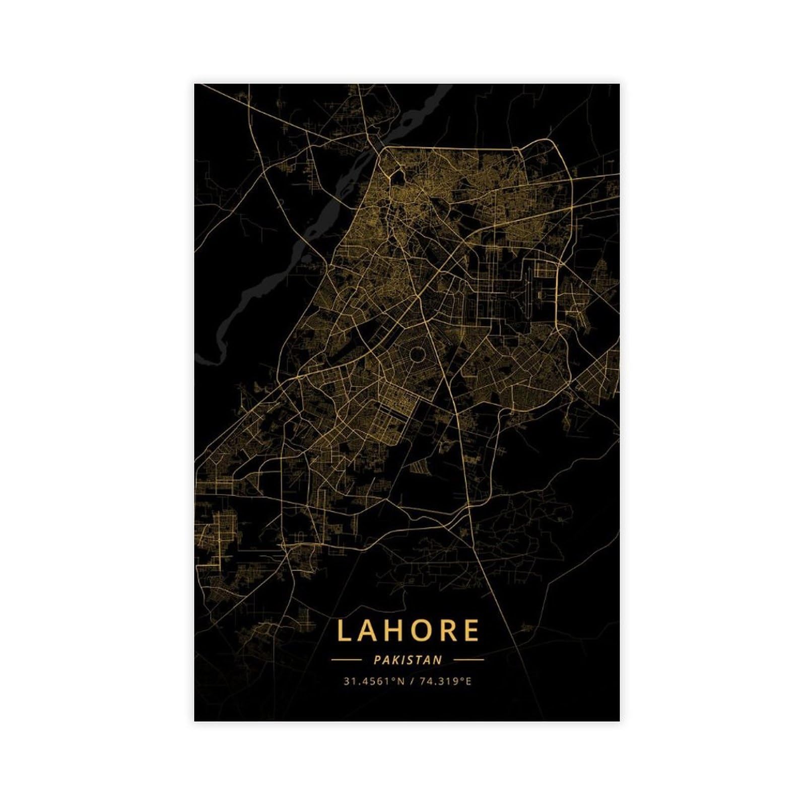 HHNNL Lahore, Pakistan City Map Poster Canvas Poster Wall Art Decor Print Picture Paintings for Living Room Bedroom Decoration Unframe:12x18inch(30x45cm)